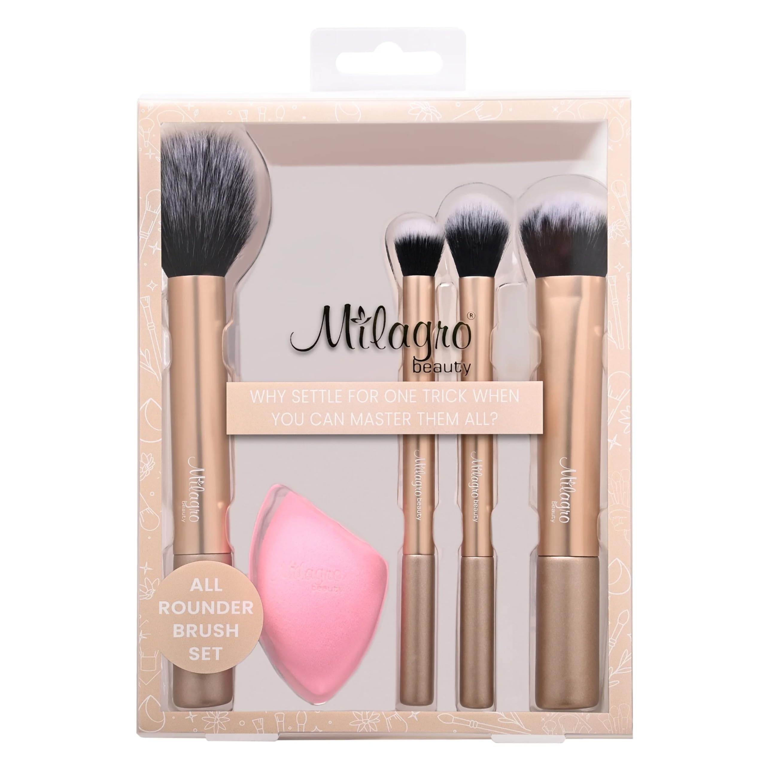 Milagro Beauty All Rounder Makeup Brushes Set Of 4 With Makeup Sponge With Ultra Soft Bristles, Easy Blending For Cream, Liquid 