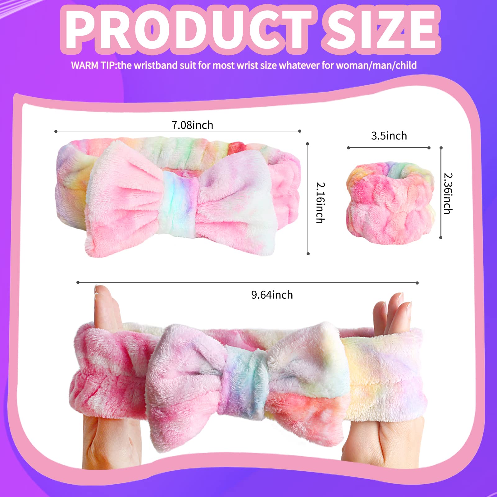 Wsyub Spa Headband And Wrist Bands, Makeup Headband And Wrist Towels For Washing Face, Fuzzy Bow Headbands, Soft Facial Head Ban