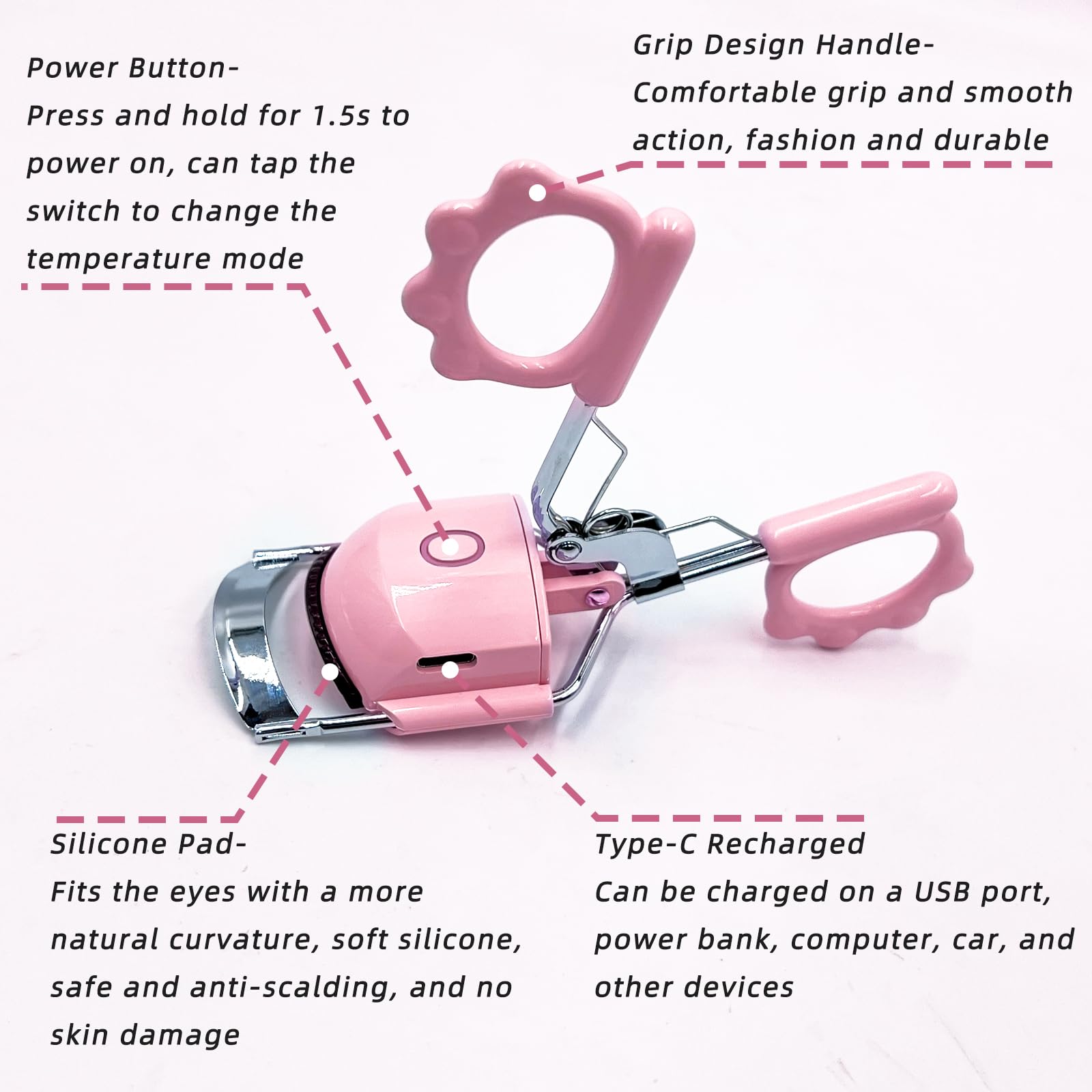 Pinkiou Heated Eyelash Curler with Comb USB Rechargeable Lash Curler Long Lasting Ironing Electric Eyelash Curler with Silcone P