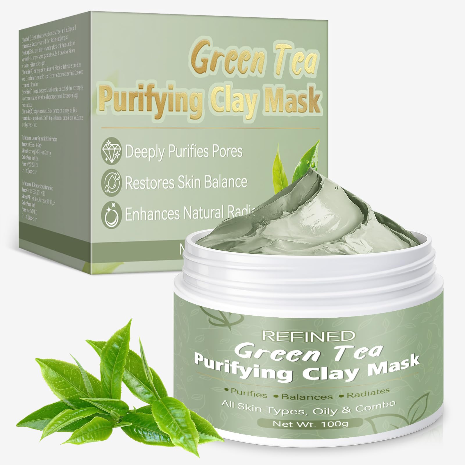 Nexkayee Green Tea Face Mask, Volcanic Mud Formula for Oil Control and Pore Care, AllNatural Clay Mask for Face Home Skincare