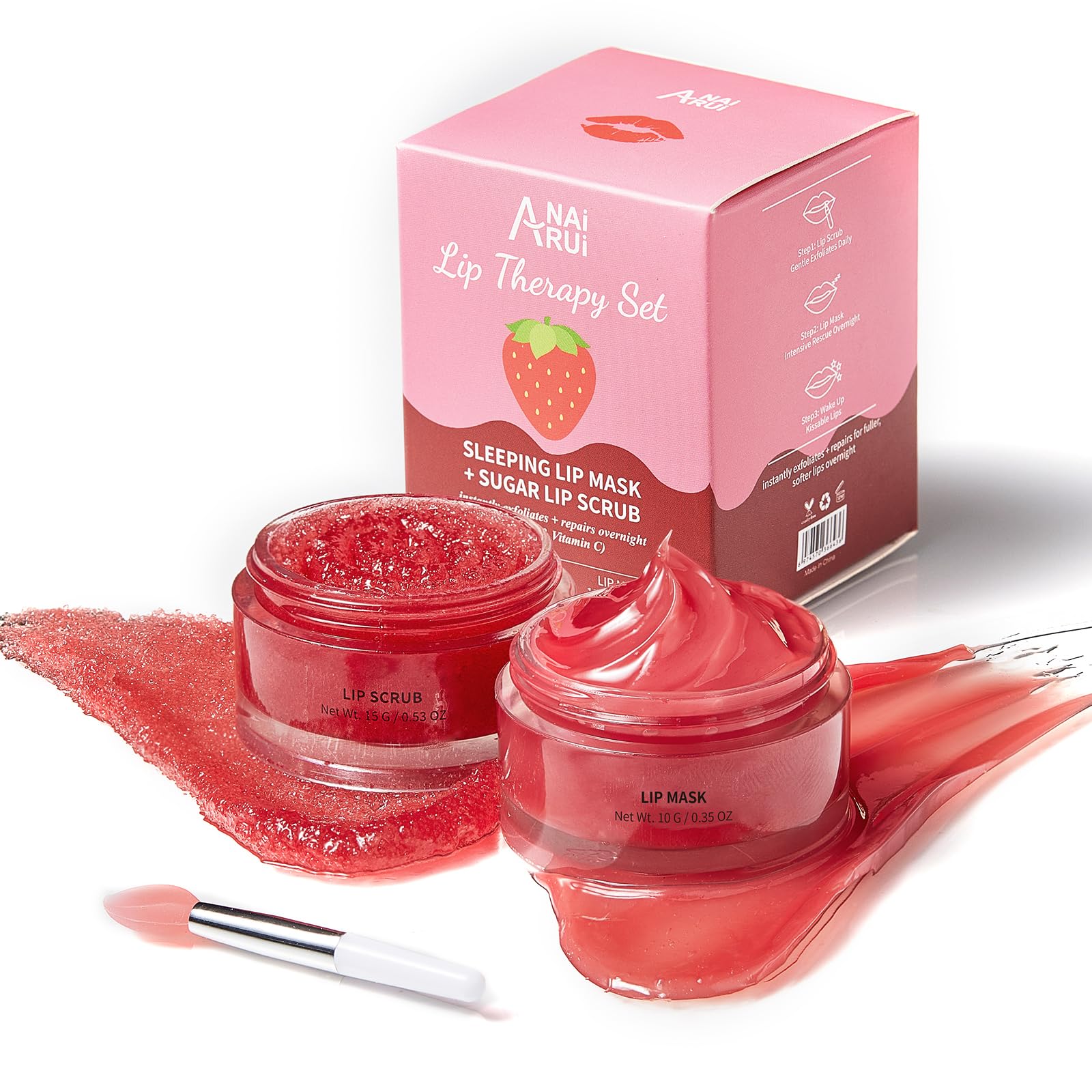 ANAI RUI Lip Therapy Set, Lip Scrub & Lip Mask, Overnight Lip Treatment Sleeping Mask & Lip Exfoliator Scrub, Lip Balm Moisturiz