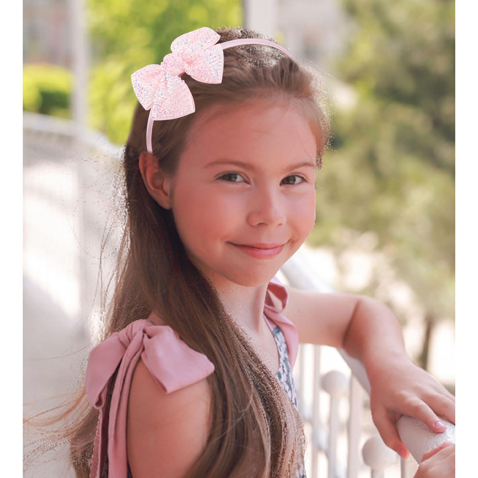 CIEHER Sparkling Rhinestone Bow Headbands - Pink Hairbands for Girls' Costume Accessories