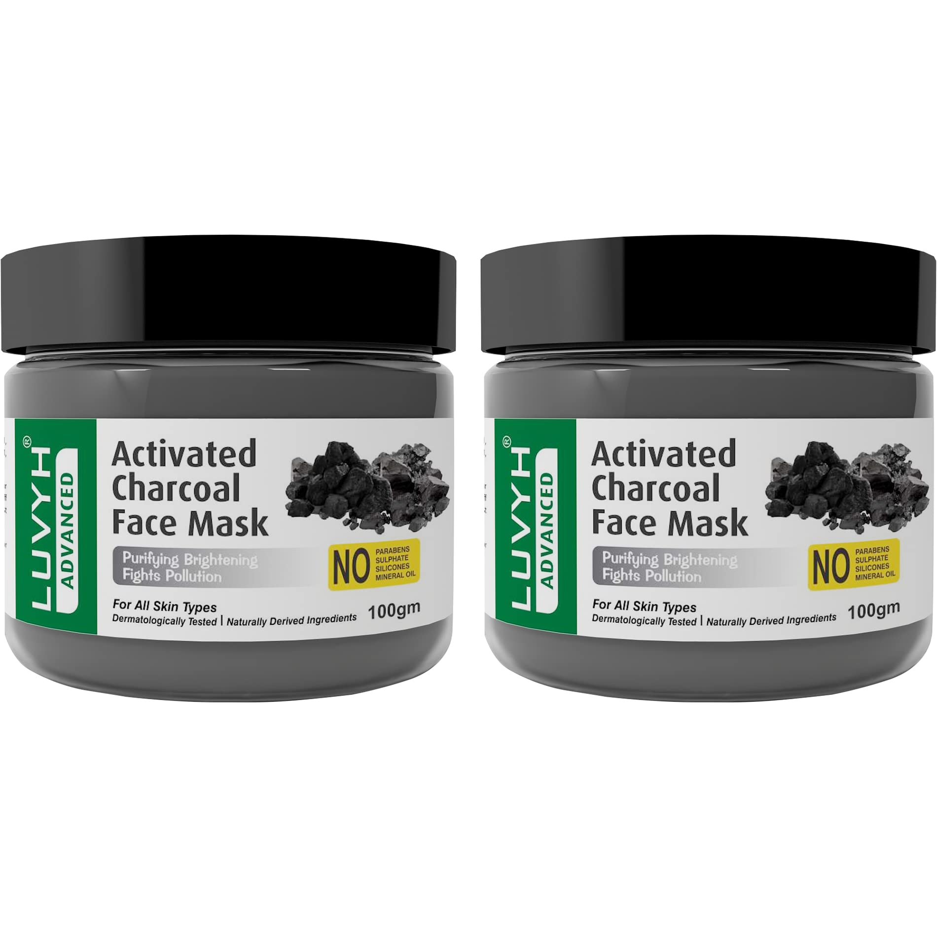 Luvyh Activated Charcoal Face Mask 200G (Pack Of 2) Cream Face Pack For Reduce Pigmentation, Skin Lightening, Blackhead Removal,