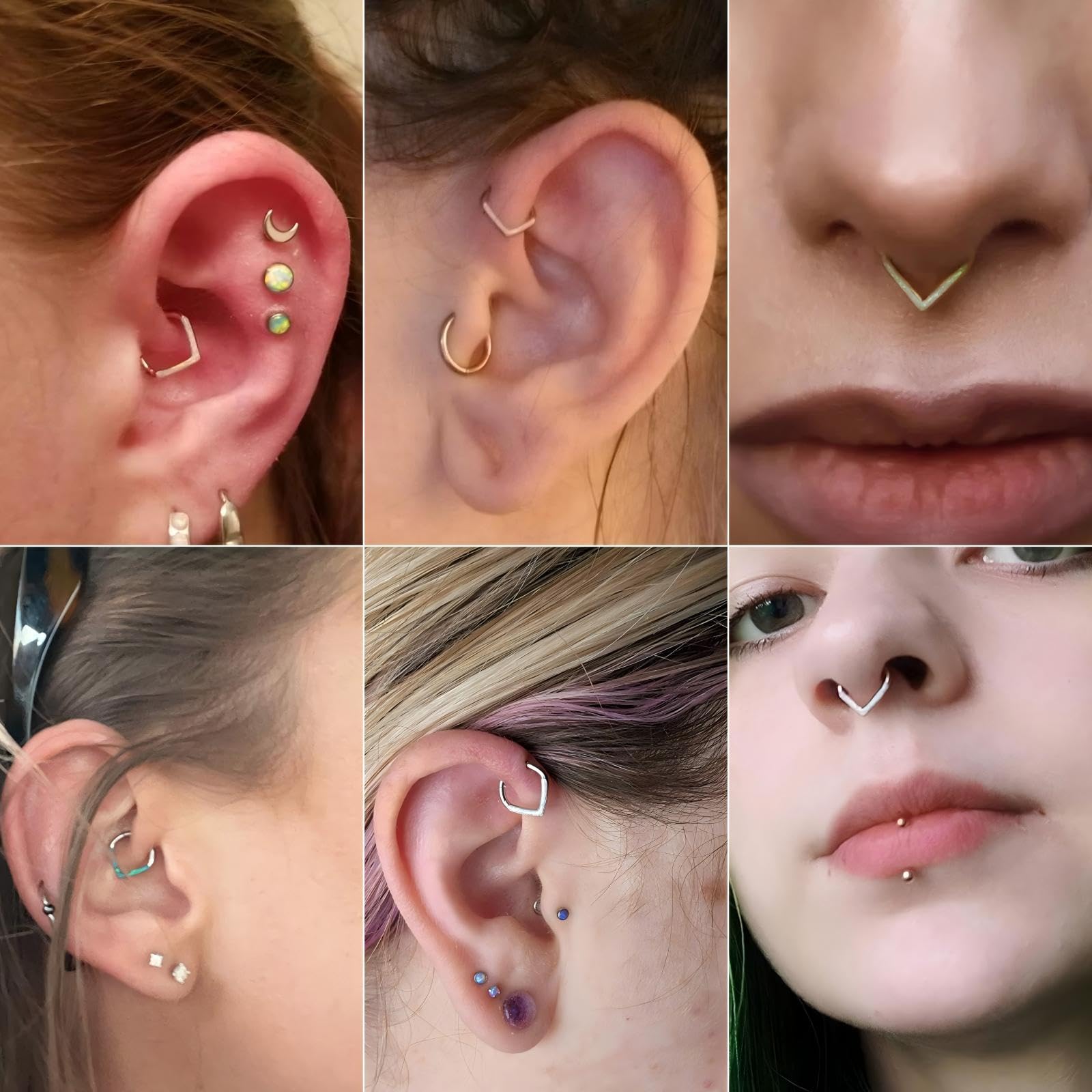 PEAKLINK 16G Septum Clicker Ring White Opal Septum Jewelry Teardrop Nose Hoop Ring Daith Earring Surgical Steel Rook Tragus Hoop
