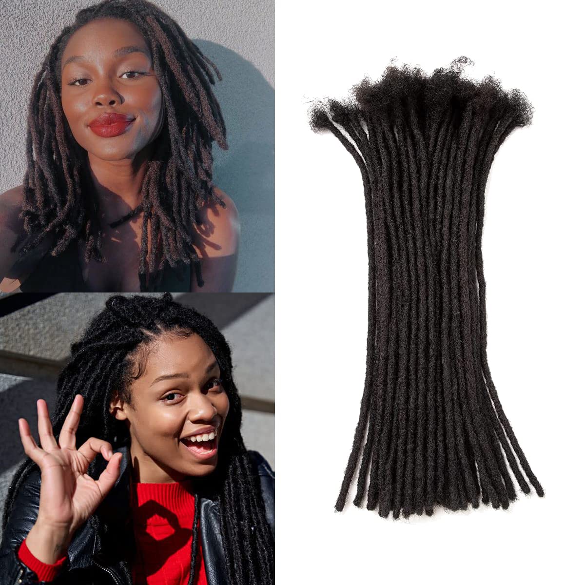 Teresa 6-18 Inch Small 0.4cm and Medium 0.8cm 100% Human Hair Dreadlock Extensions for Men/Women/Kids Full Hand-made Permanent D