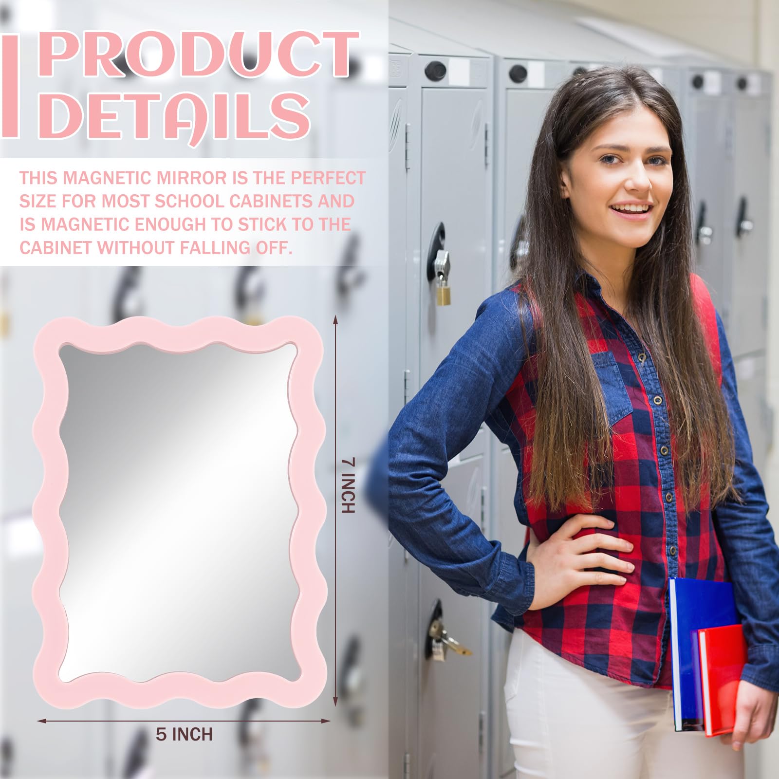Leinuosen Scalloped Magnetic Locker Mirror 5''x7'' Small Real Glass Ma ...