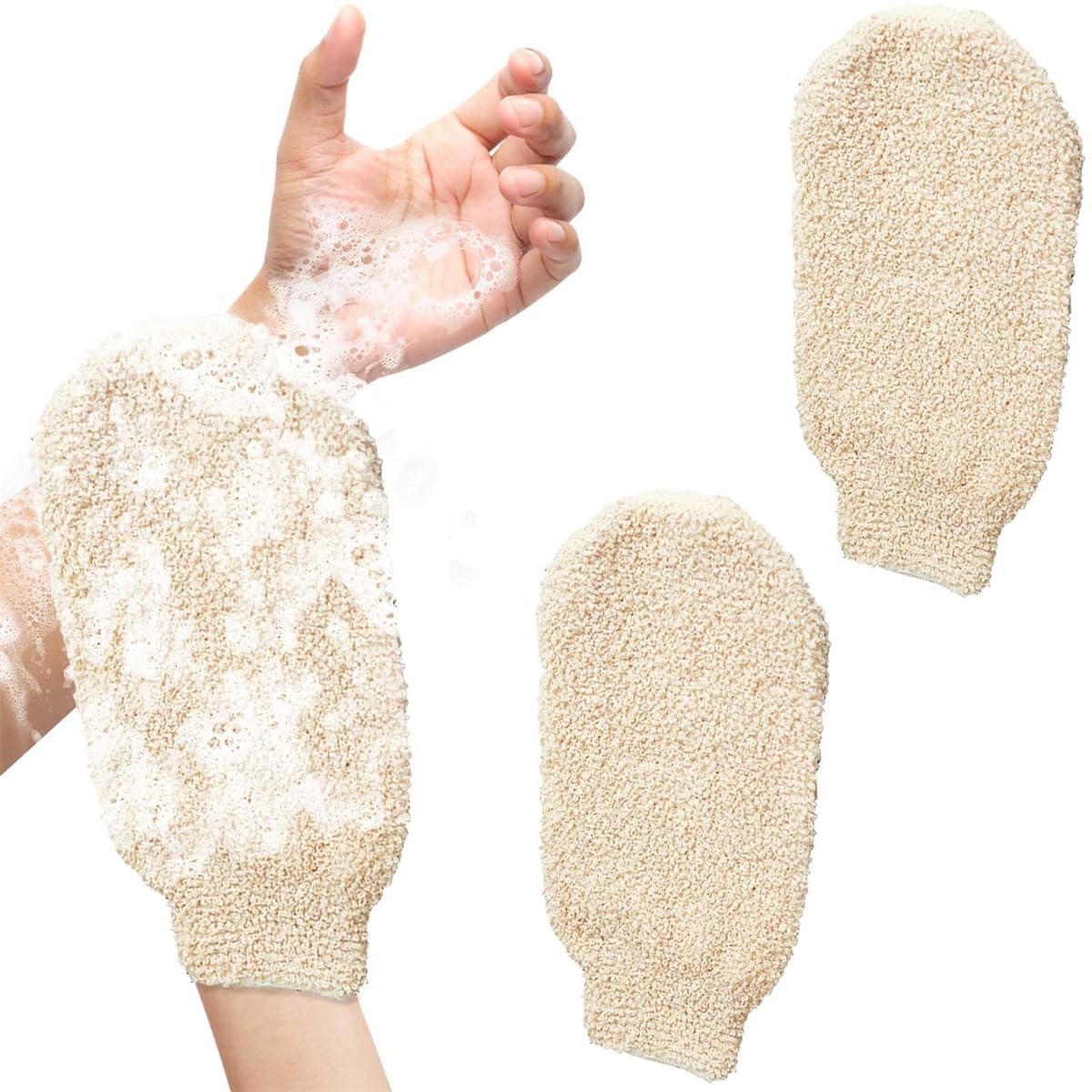 2 Pcs Exfoliating Gloves, Bath Shower Gloves Mitts Bamboo Fiber Bath Body Cleaning Cloth Sponges for Exfoliating and Body Scrubb