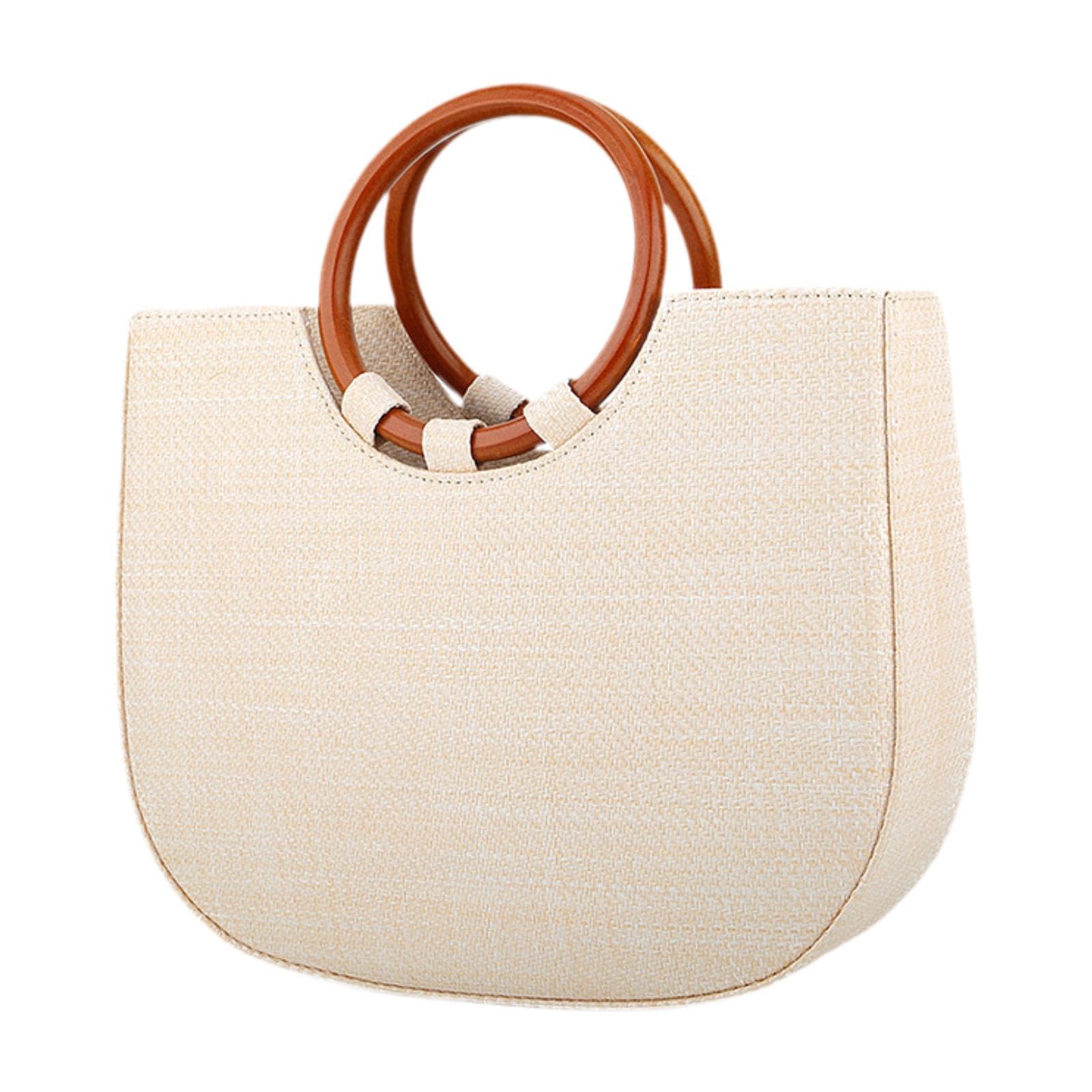 Snappsy Woven Tote Bag Lightweight Summer Beach Handbag For Dating Makeups Cellphone White