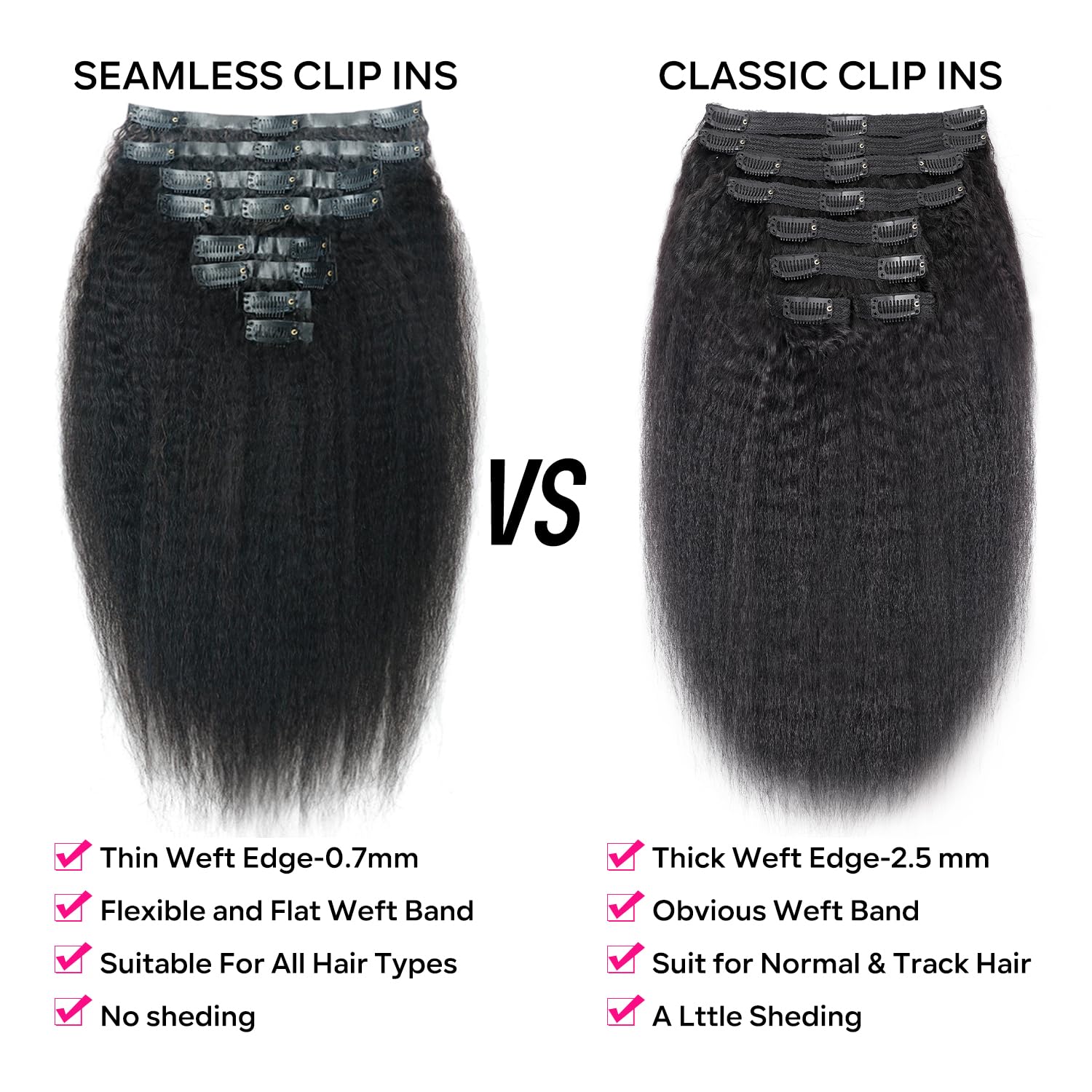 Seamless Kinky Straight Clip In Hair Extensions For Black Women Brazilian Virgin Human Hair Extensions 8Pcs Seamless Clip Ins Hu