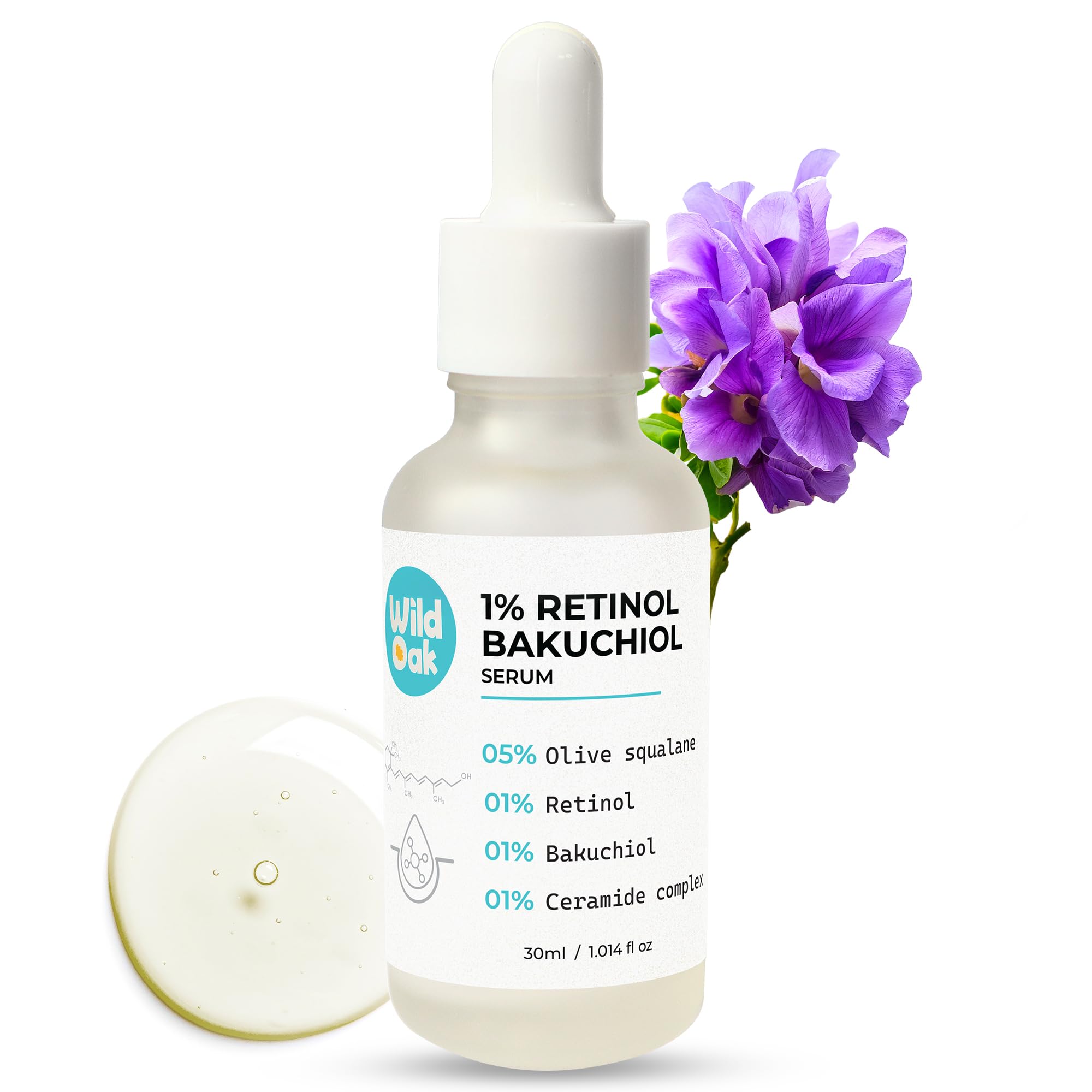 WildOak 1% Retinol Bakuchiol Face Serum | With Ceramides & Olive Squalane | Anti-Aging & Skin Texture Improvement | Boosts Smoot