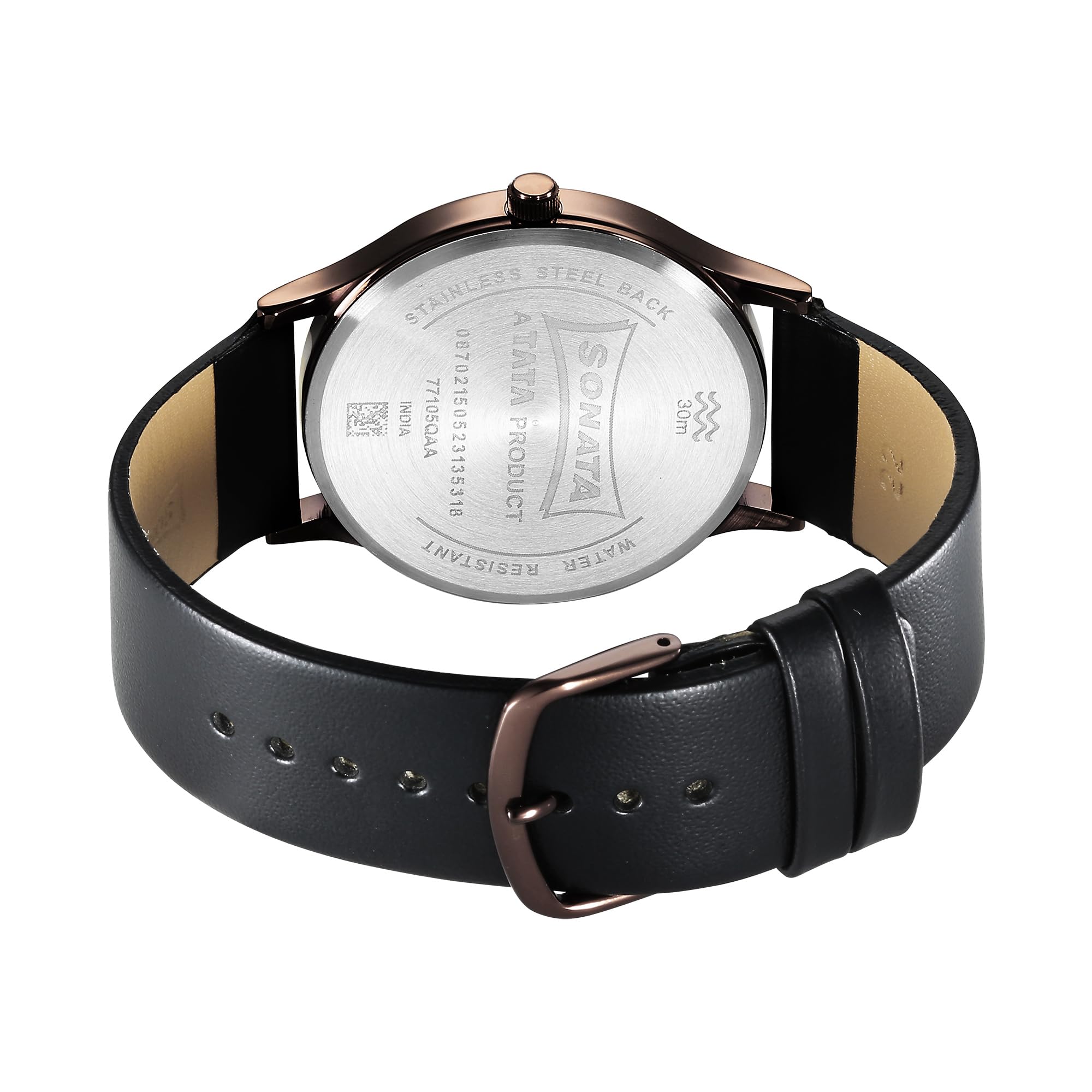 Sonata Aspire Quartz Analog Silver Dial Leather Strap Watch For Men-77105Ql03W/Nt77105Ql03W, Black Colour, Minimalist