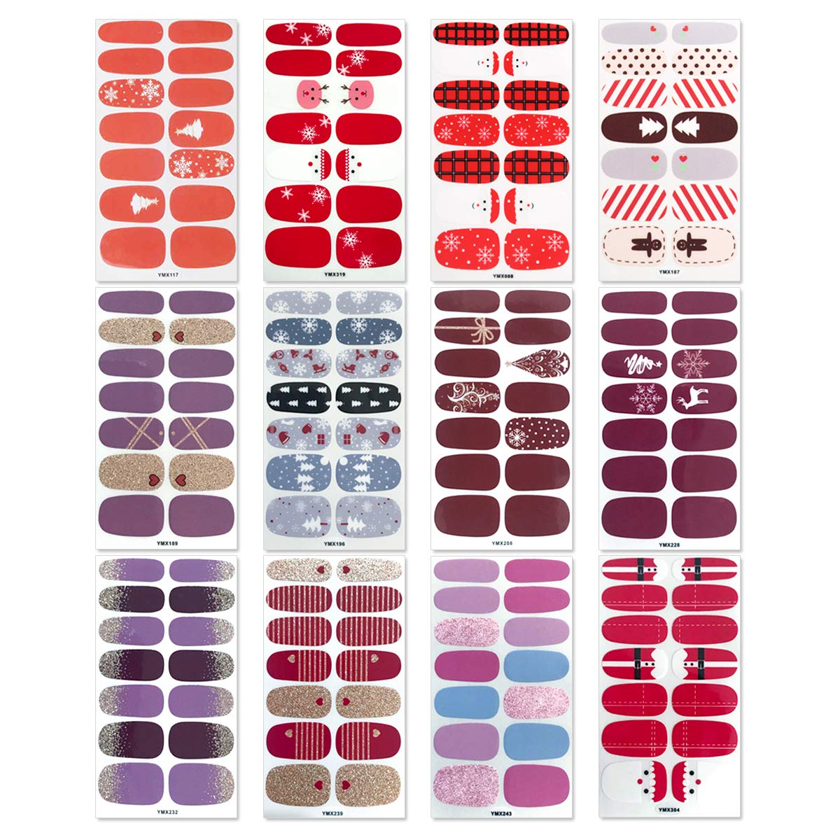 Wokoto 20 Sheets Christmas Adhesive Nail Polish Decals Strips With 1Pc Nail File Holiday Pack Nail Wraps Stickers Manicure Kit