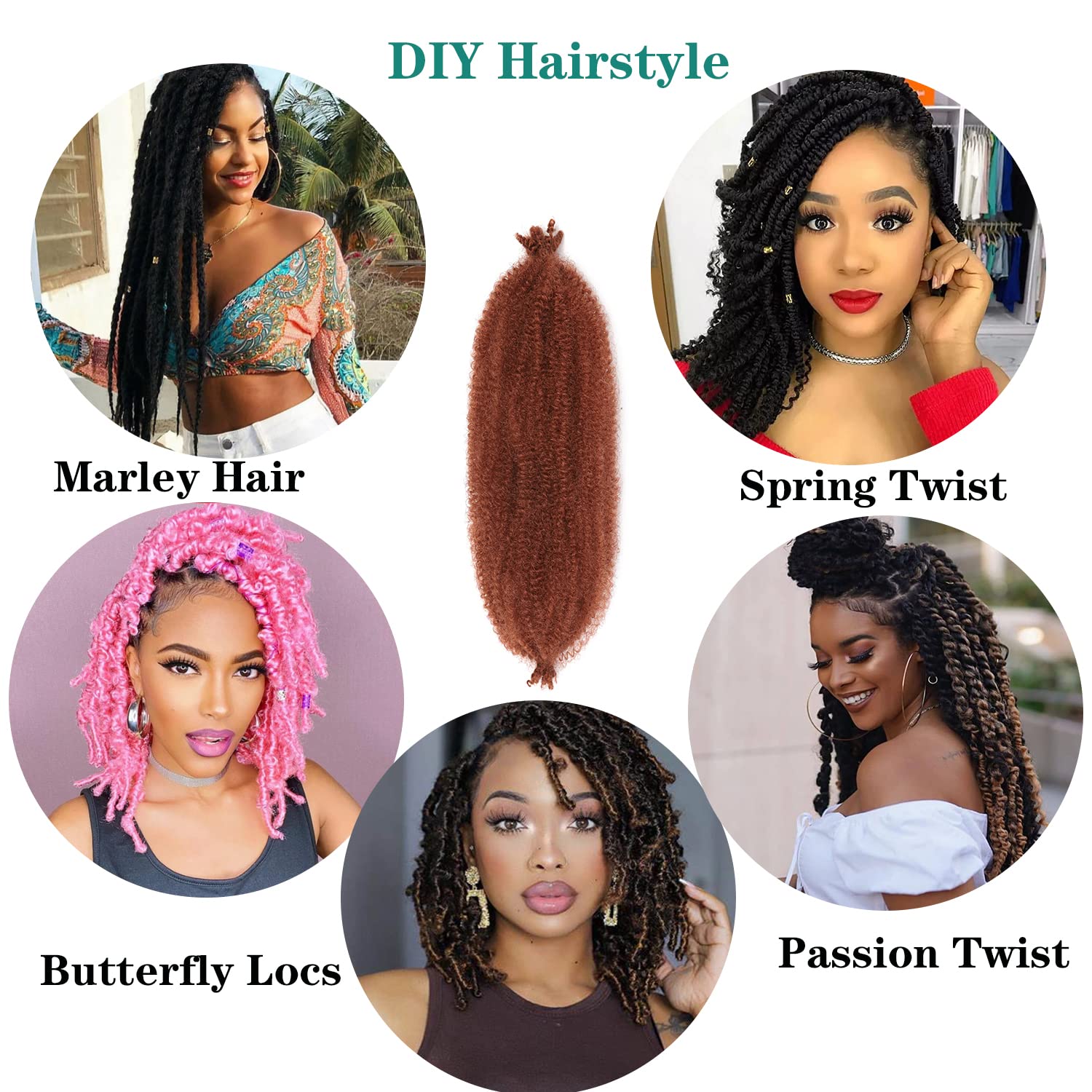 12 Inch Marley Twist Braiding Hair 8 Packs Pre-Separated Springy Afro Twist Hair Extension For Passion Butterfly Locs Kinky Afro