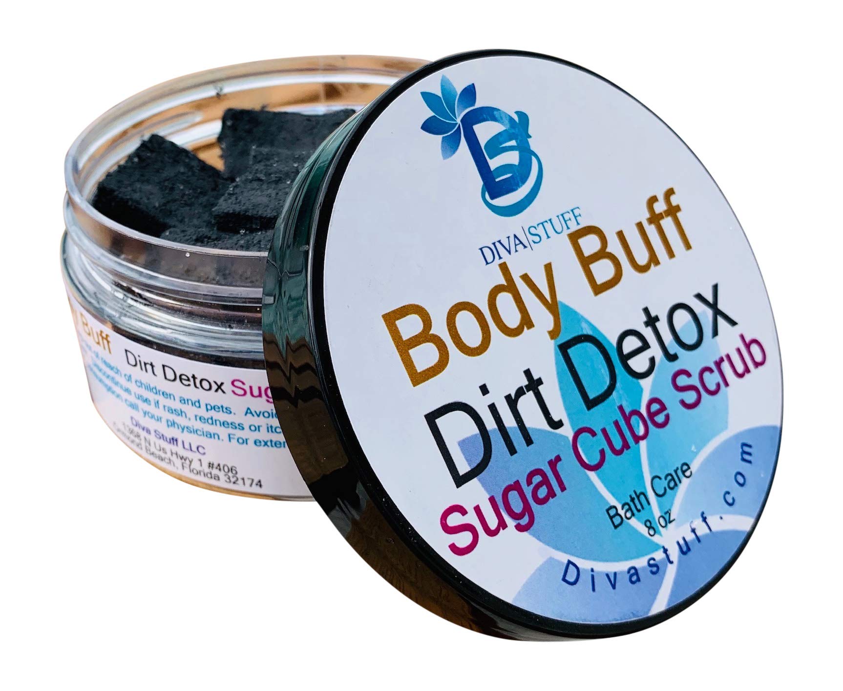 Diva Stuff Sugar Cube Body Buff Scrub, Exfoliates and Hydrates Skin, Pairs With Our Crepey Skin Cream - Dirt Detox - 8 oz (Made 