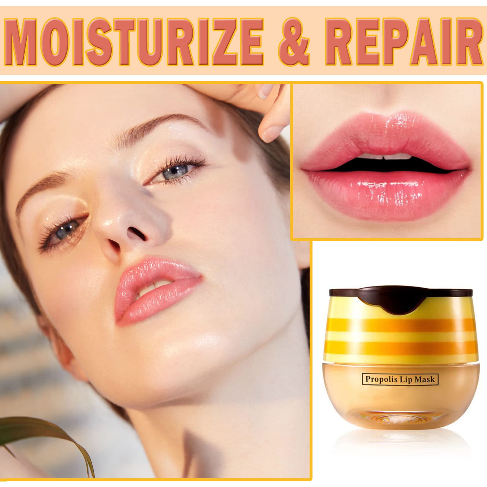 Honey Pot Bee Lip Balm with Honey Spoon,Honey Lip Sleeping Mask Overnight 24HR Repair Lip Reduces Lip Lines,Exfoliator Moisturiz