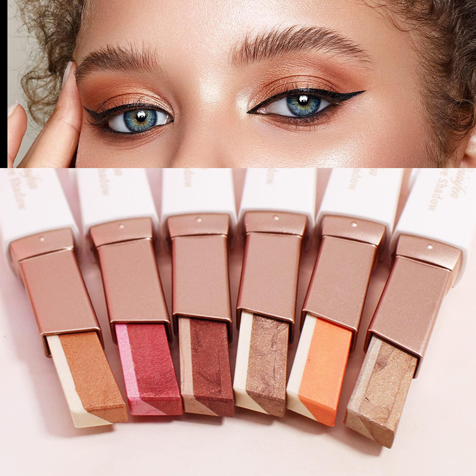 Lokfar 12 Colors Glitter Eye-Shadow Stick Set, Two-Tone Shimmer Gradient Eyeshadow Stick Double Colors Eyeshadow Stick Waterproo