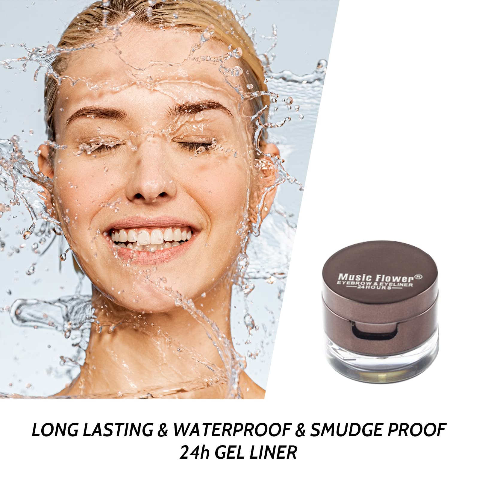 Music Flower Gel Eyeliner Eyebrow Powder, Black And Brown Waterproof Smudgeproof Long Lasting Makeup Eyeliner Gel With Brush Mir