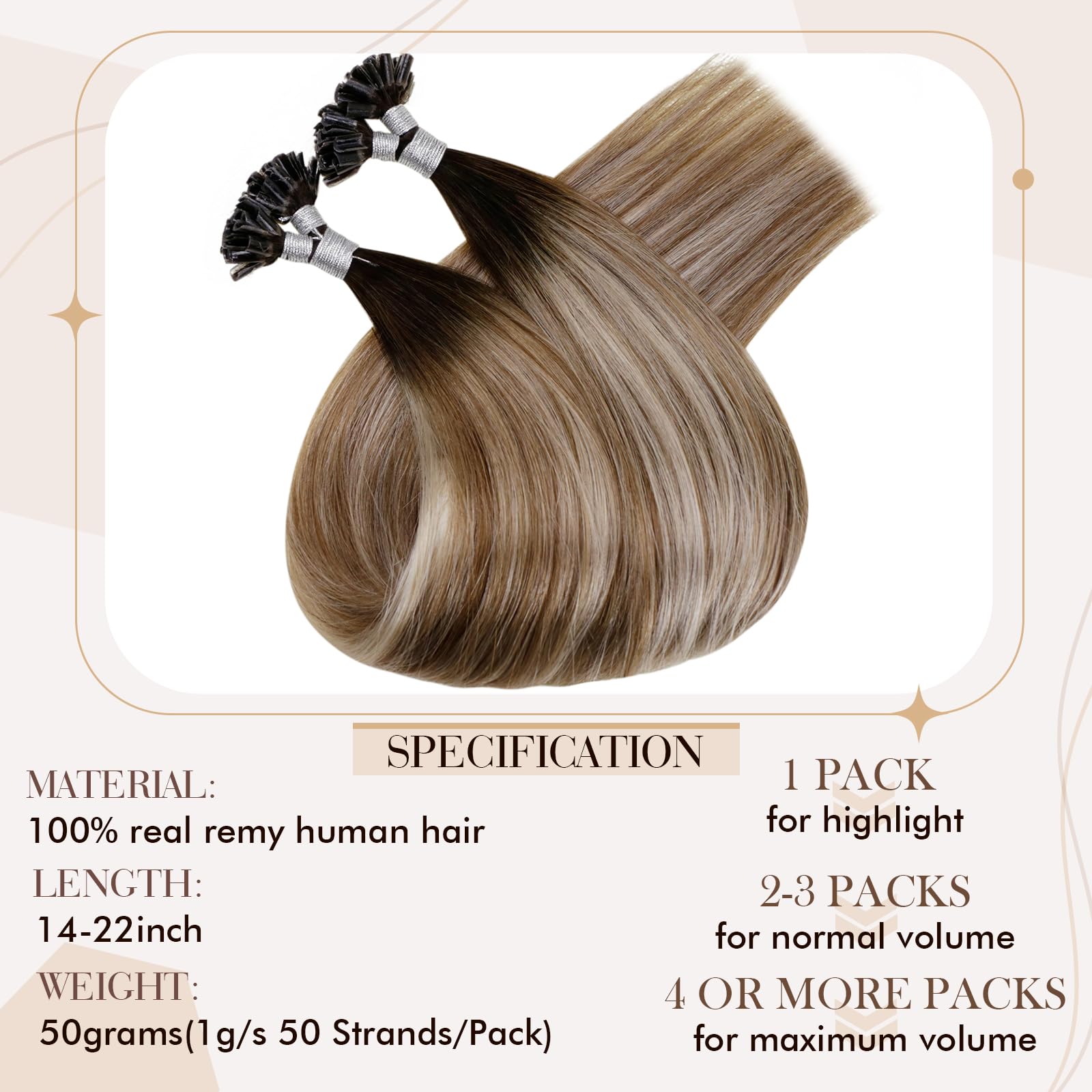 Hetto K Tip Hair Extensions Real Human Hair Ombre Brown To Medium Blonde U Tip Hair Extensions Human Hair Invisible U Tip Extens