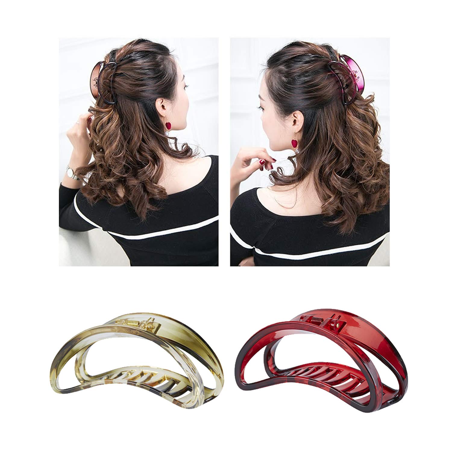 Lawie 4 Pack Large Black Brown Red Butterfly Octopus Arcylic Resin Plastic Hair Claw Clips Crab Jaw Barrettes Hair Grips Clamps
