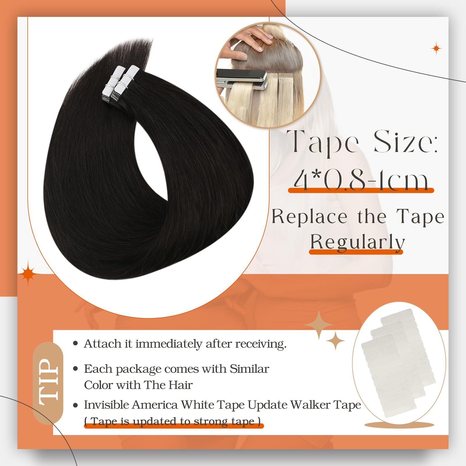 Full Shine Tape In Hair Extensions Human Hair 14Inch Black Human Hair Extensions Invisible Tape Ins Color 1B Natural Tape In Rea