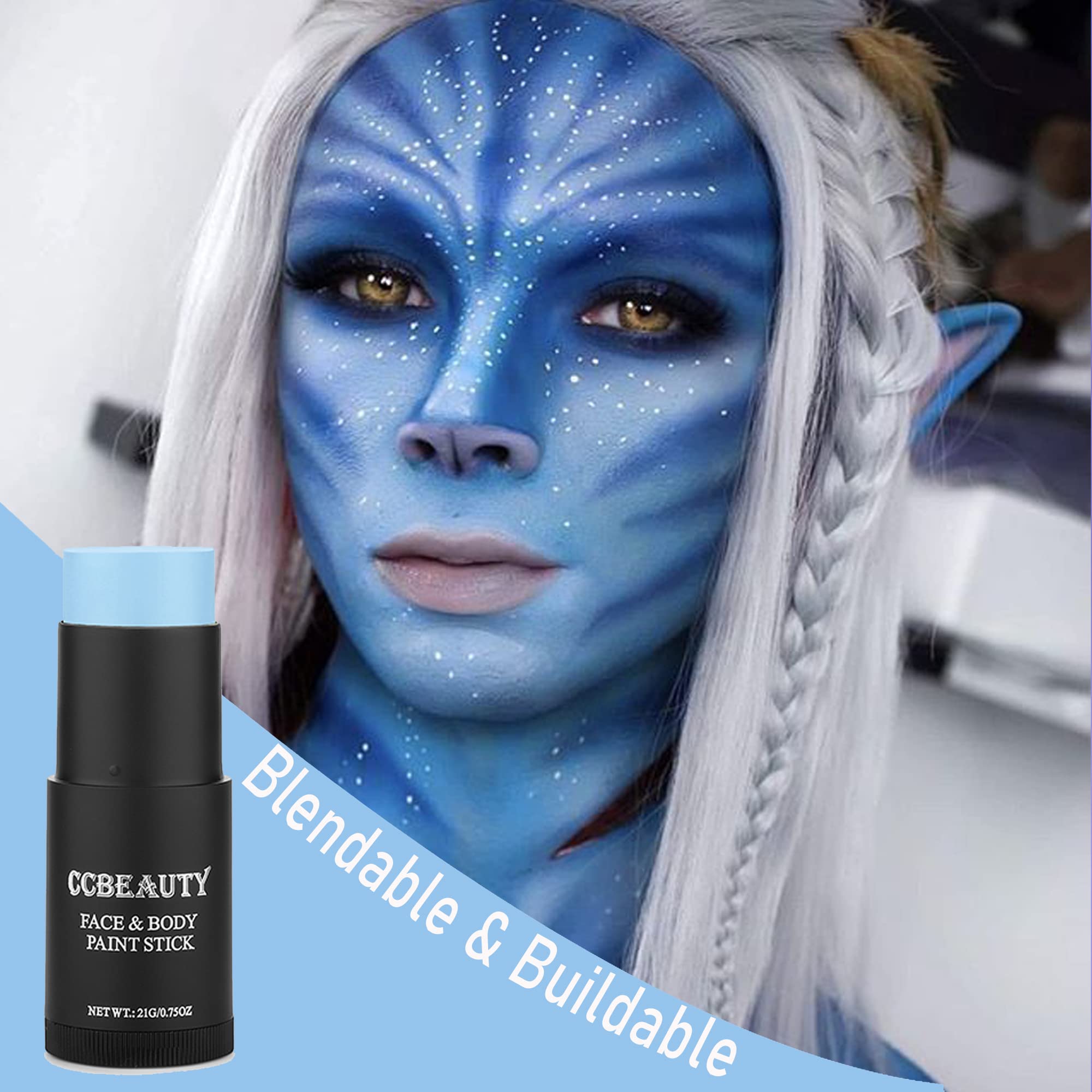 Ccbeauty Light Blue Face Body Paint Stick, Blue Eye Black Sticks For Sports, Grease Facepaint Makeup, Hypoallergenic Foundation