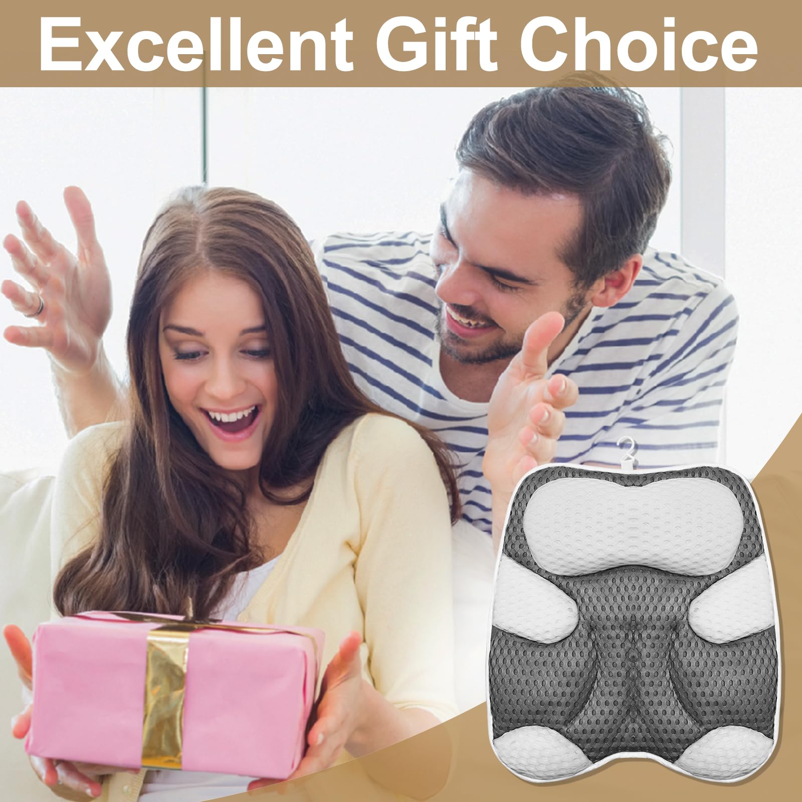 Zyidbng Bath Pillow For Tub Luxury Bathtub Pillow For Head And Neck Support Ergonomic Cat Shape Design 4D Air-Mesh Bath Tub Pill