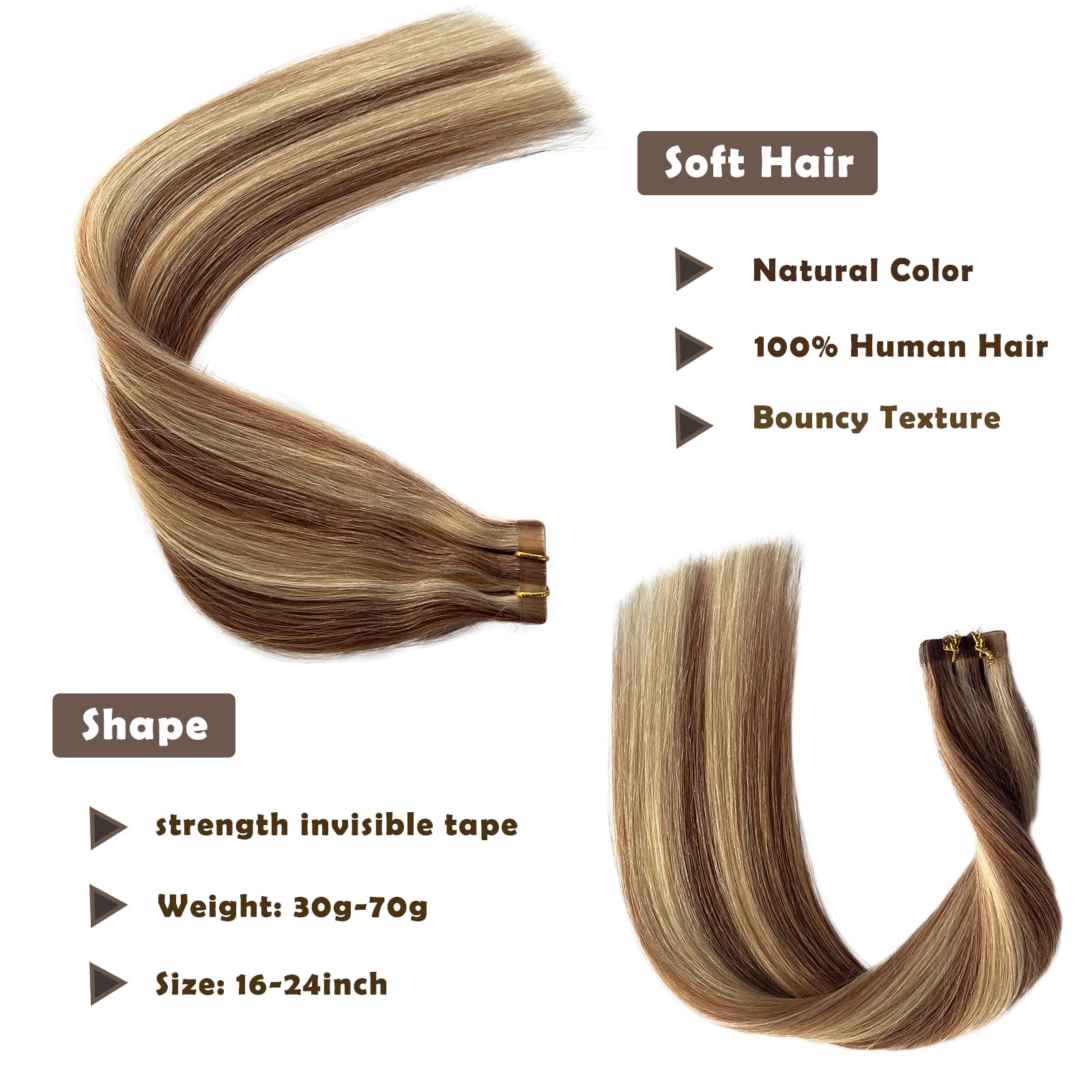 Invisible Seamless Tape In Hair Extensions Human Hair Ice White Double Sided Pu Tape In Extensions 50G/20Pcs Soft Straight Human