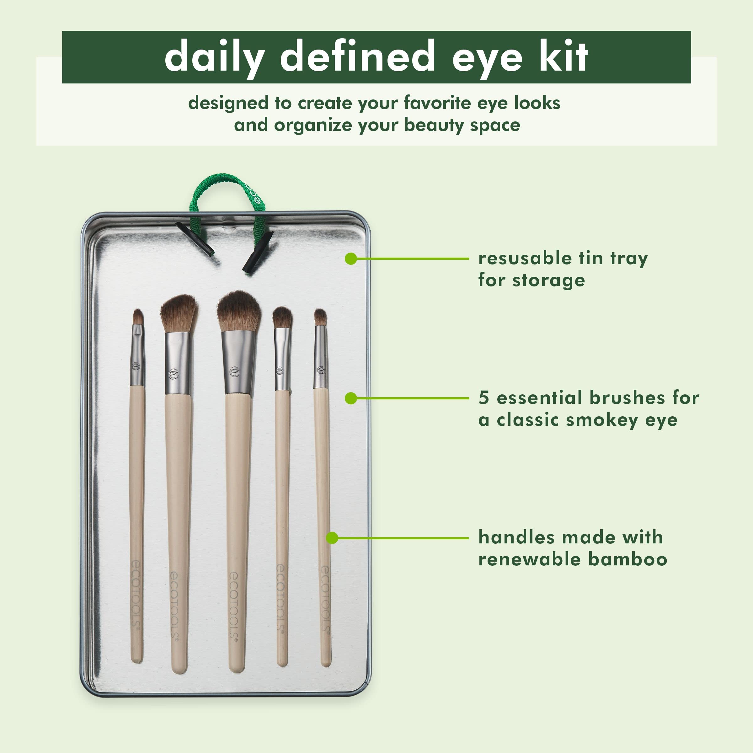 Ecotools Daily Defined Eye Makeup Brush Kit, Travel Friendly, Versatile Eye Makeup Looks, Convenient Makeup Tools On-The-Go, For