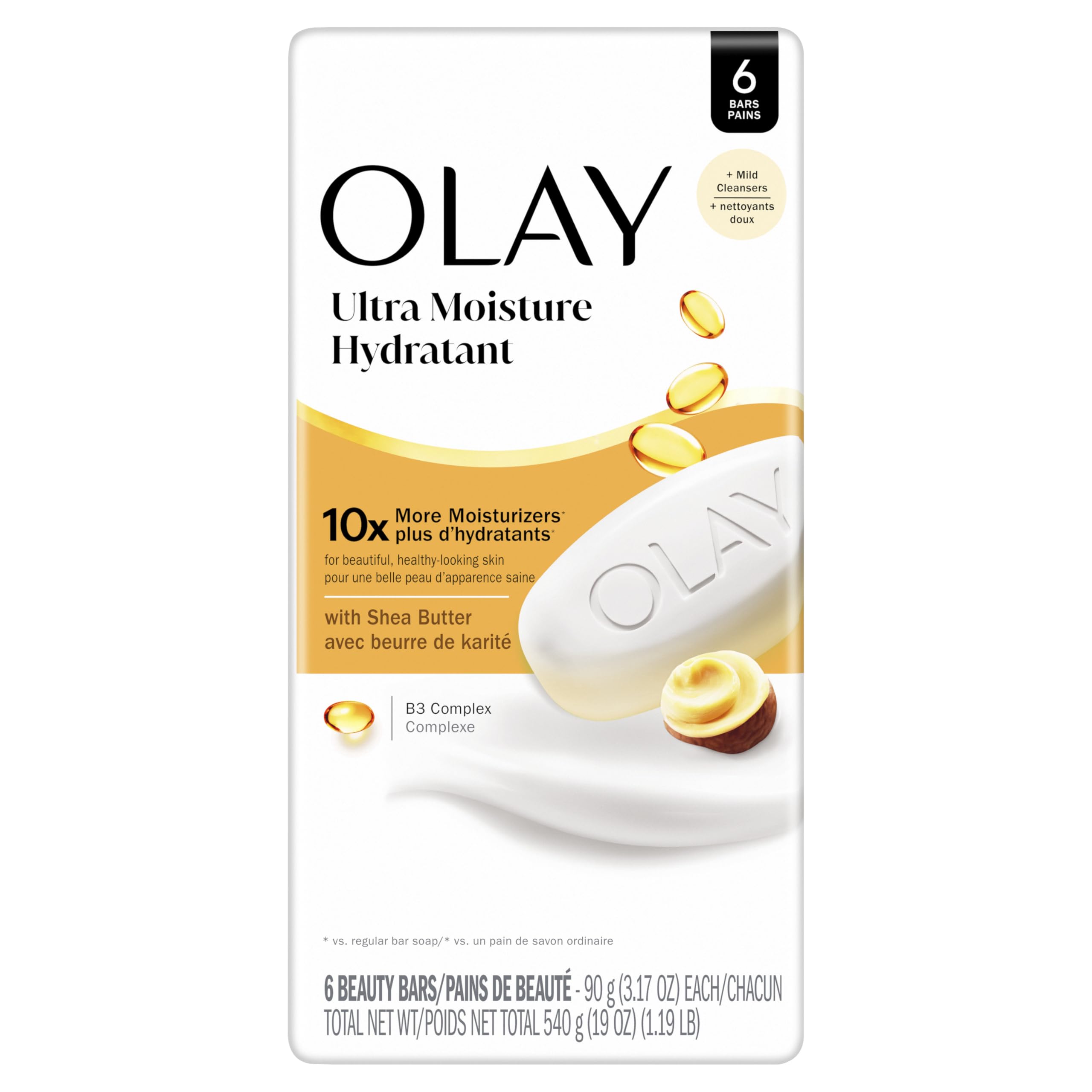 Olay Beauty Bar, Ultra Moisture,10x More Moisturizers, Nourishing Conditioners, Smooth & Gentle on Skin, Vitamin B3 Complex, For