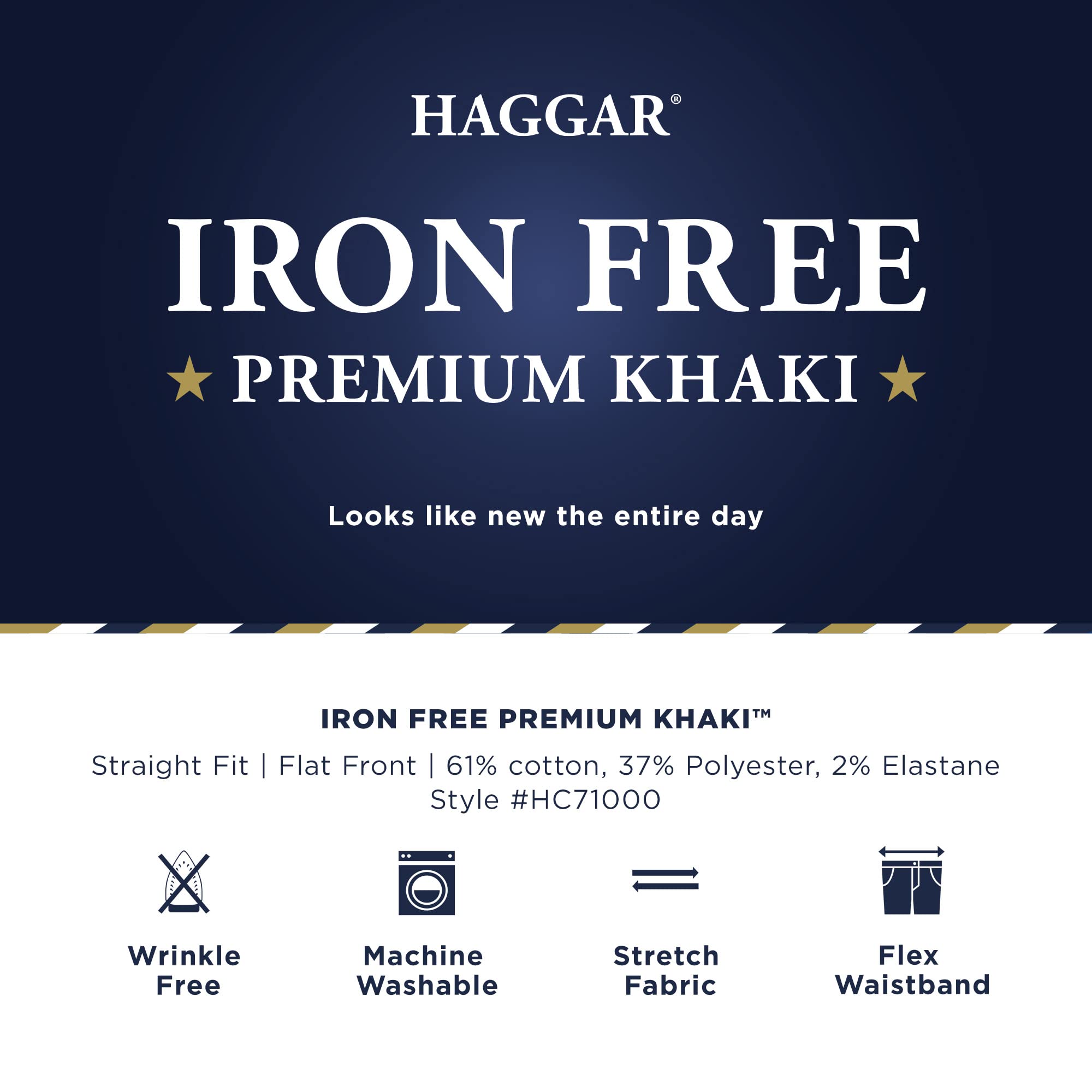 Haggar Mens Iron Free Premium Khaki Straight Fit Flat Front Flex Waist casual Pant Dark grey 34 x 30