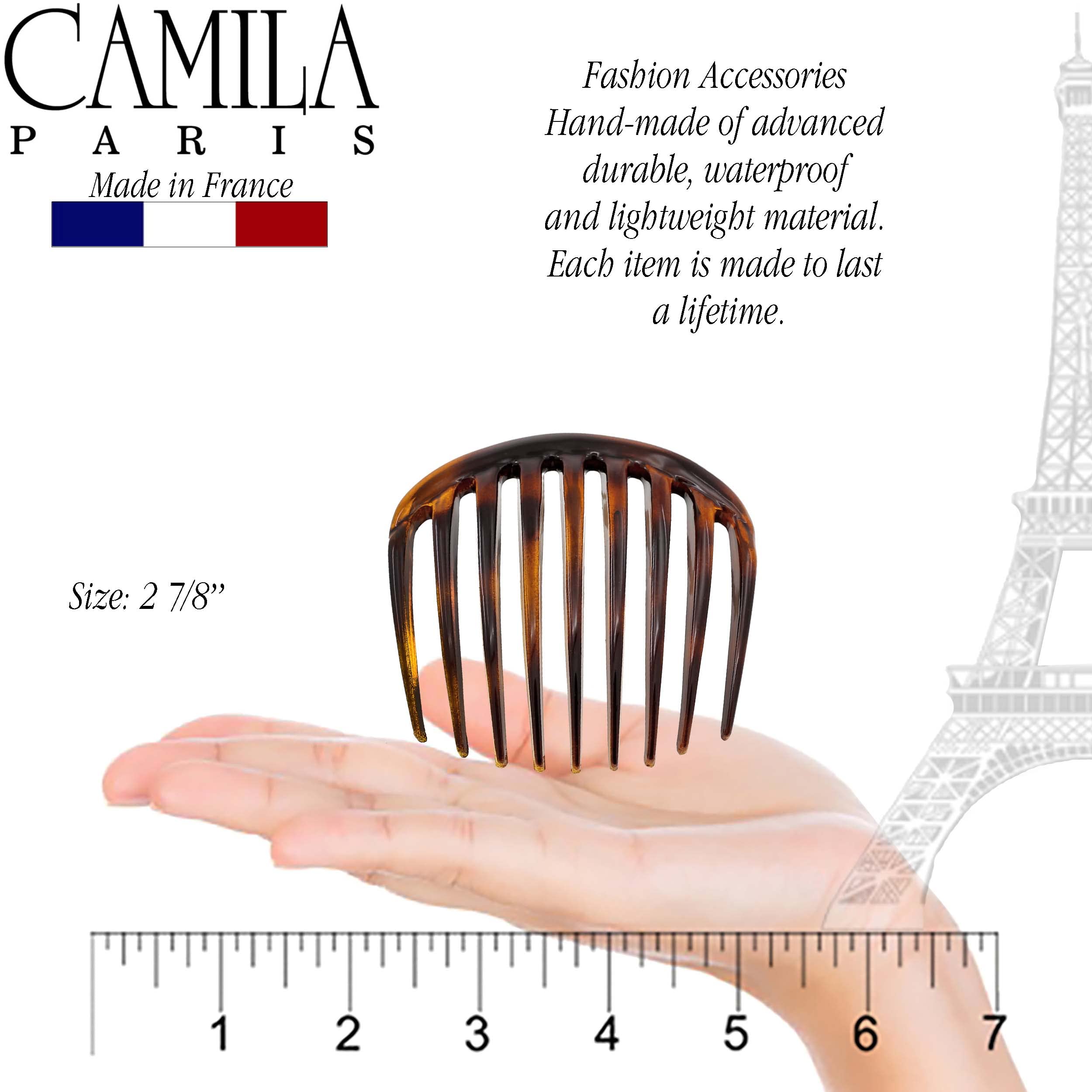 Camila CP2431 Tortoise Shell French Hair Side Comb, Small Cellulose Acetate Clip for Women Bun Chignon, Strong Hold Hair Accessory