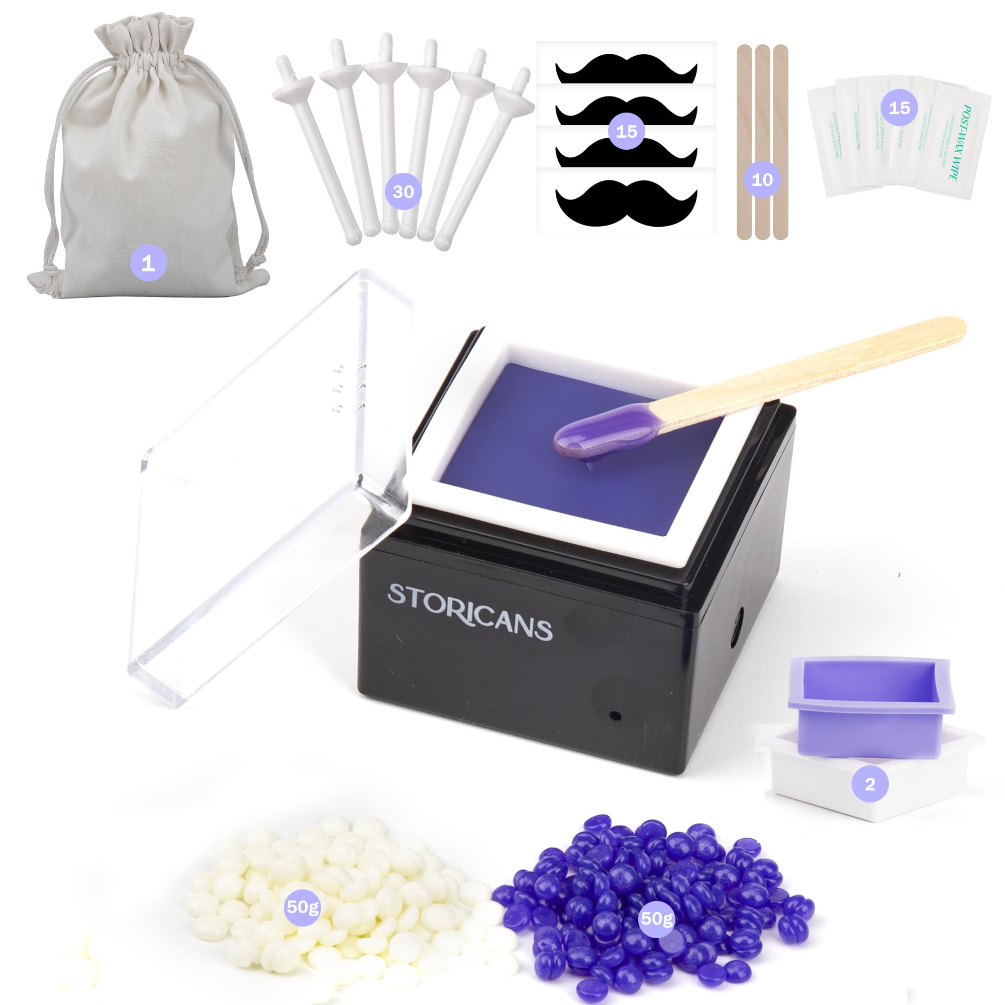 Wax Warmer Kit, Mini Hair Removal Device with Smart Temperature Control, 2.2x2.2 Inch, Black, Includes Wax Beads, Applicators, T