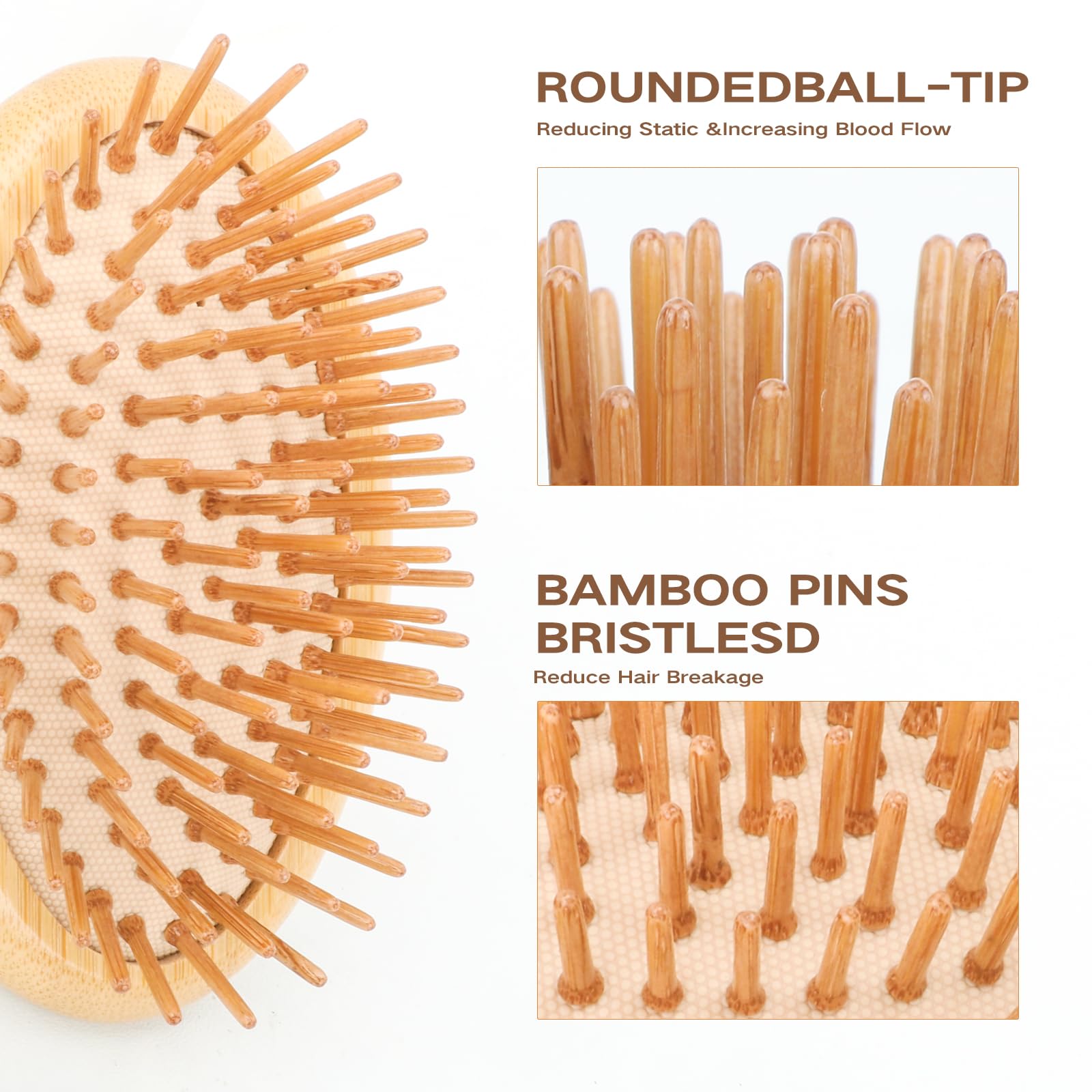 Bamboo Brush for Hair Growth(No Handle Design) Combetter, Natural Wood Brush, Mini Hair Scalp Massager Bamboo Bristles Detanglin