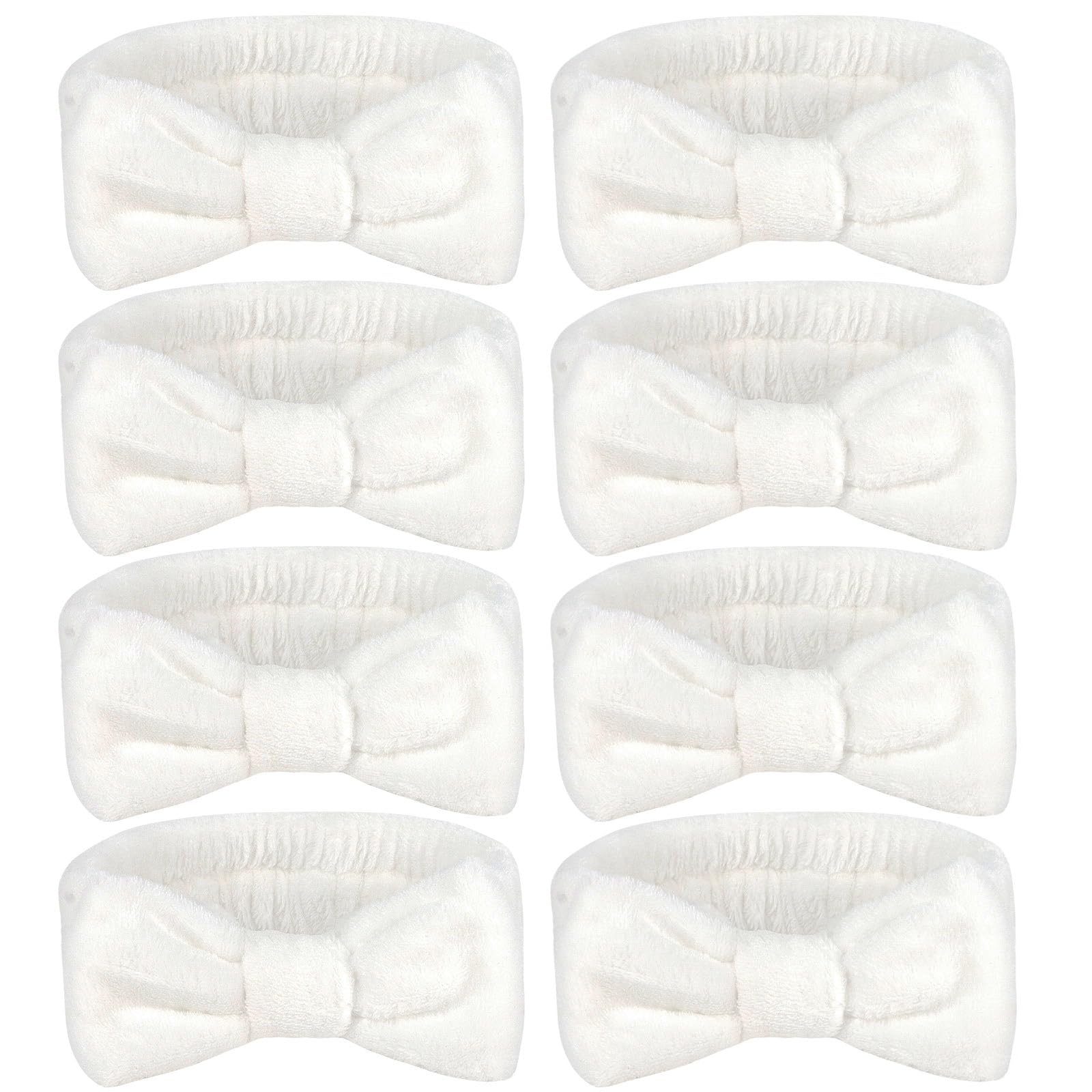 Ondder Spa Headband for Washing Face 8 Pack White Skincare Headbands for Women Girls Terry Cloth Cute Bow Head Bands for Makeup