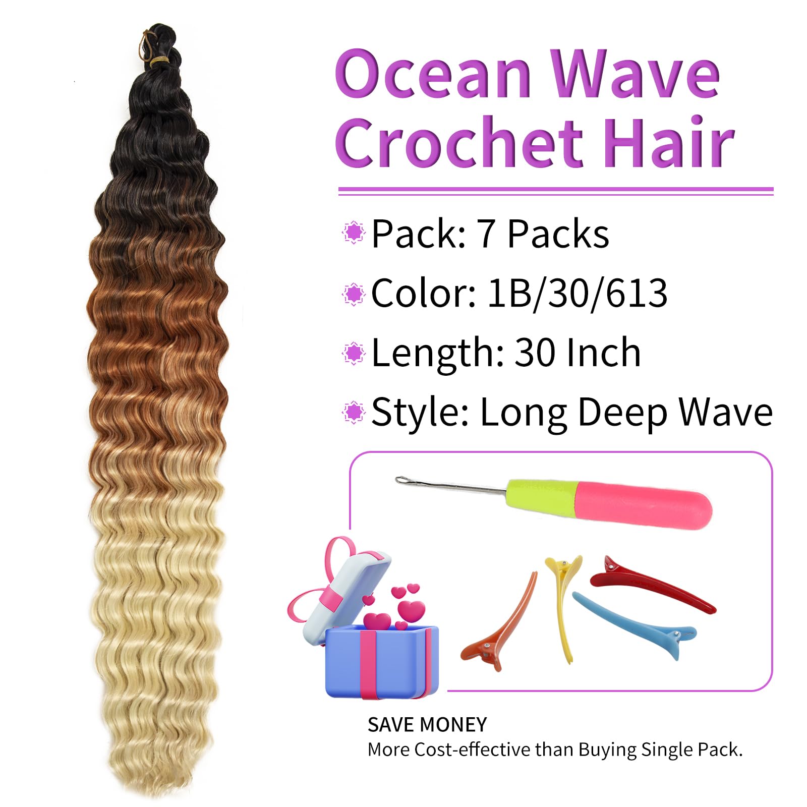 QRHSUKA Curly Braiding Hair 30Inch Ocean Wave Crochet Hair 7Packs Curly Crochet Hair Wet and Wavy Braiding Hair Synthetic Croche