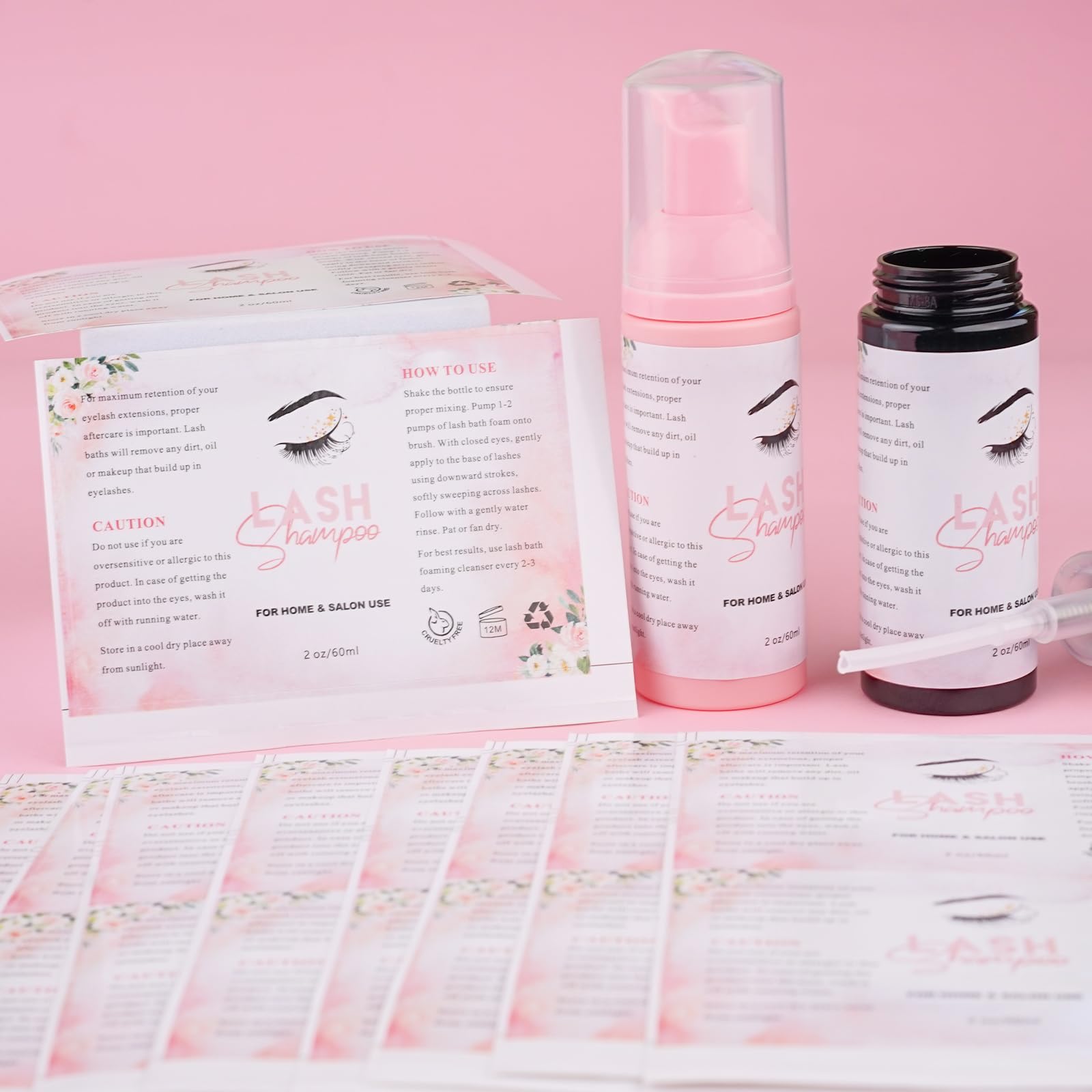 50Pcs Lash Shampoo Label Stickers For Bottle, Lash Extension Stickers For Foam Pump Bottle Lash Bath Wash Label Personalised Sti