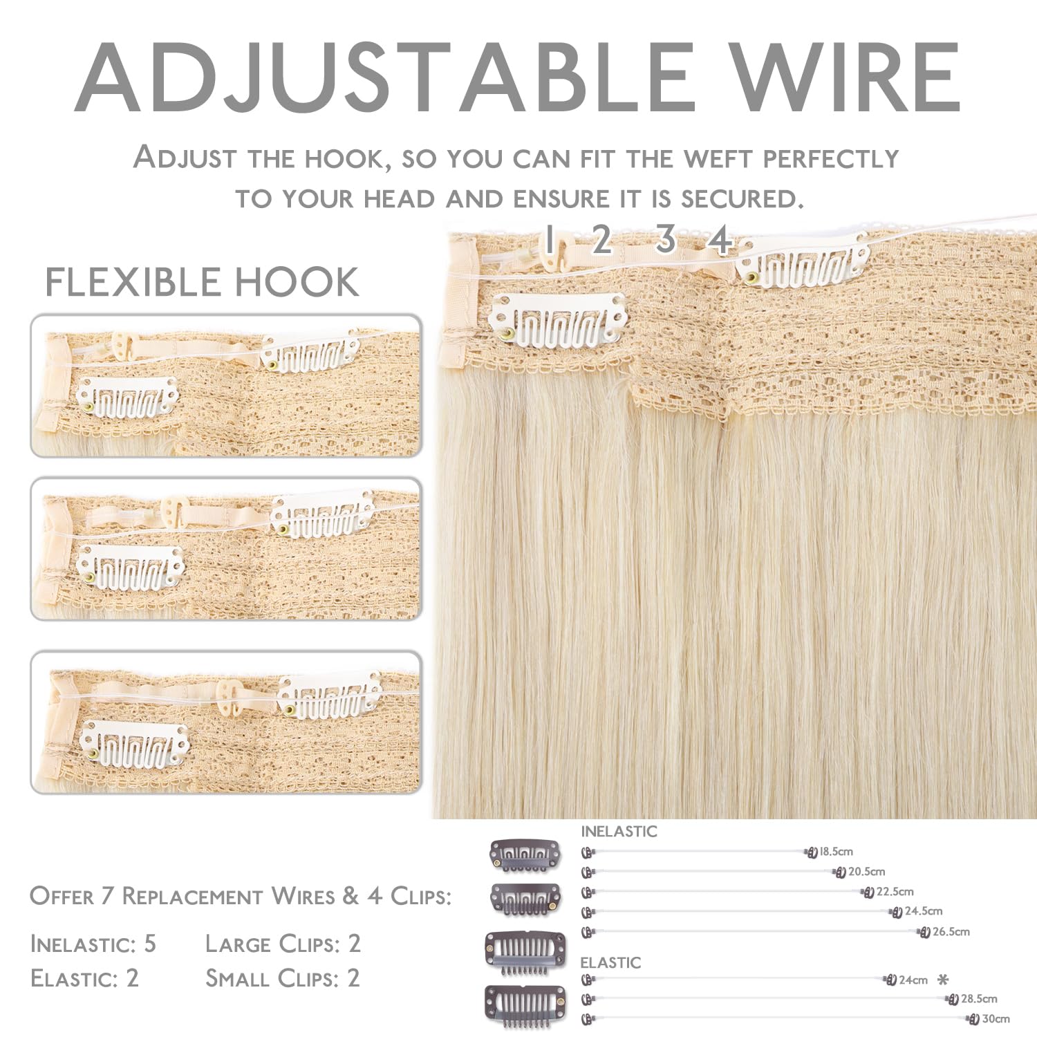 Wennalife Wire Hair Extensions (Increase 50% Lifespan) Real Human Hair 16 Inch 95G Platinum Blonde Remy Wire Hair Extensions Inv
