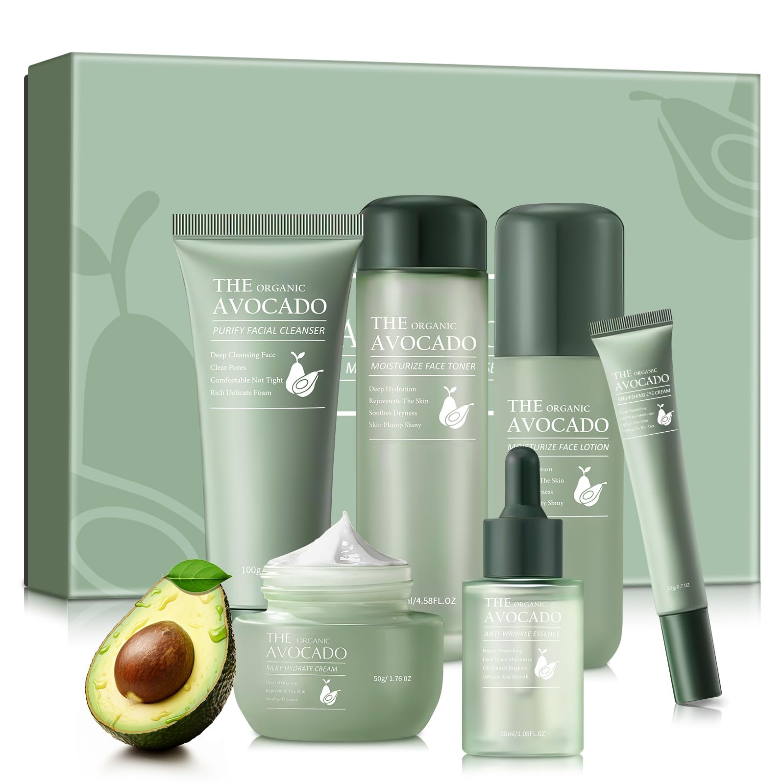 Avocado Skin Care Set, Skincare Gifts Kits For Hydrating Skin, Anti Aging Facial Kit For Women With Facial Cleanser, Toner, Face