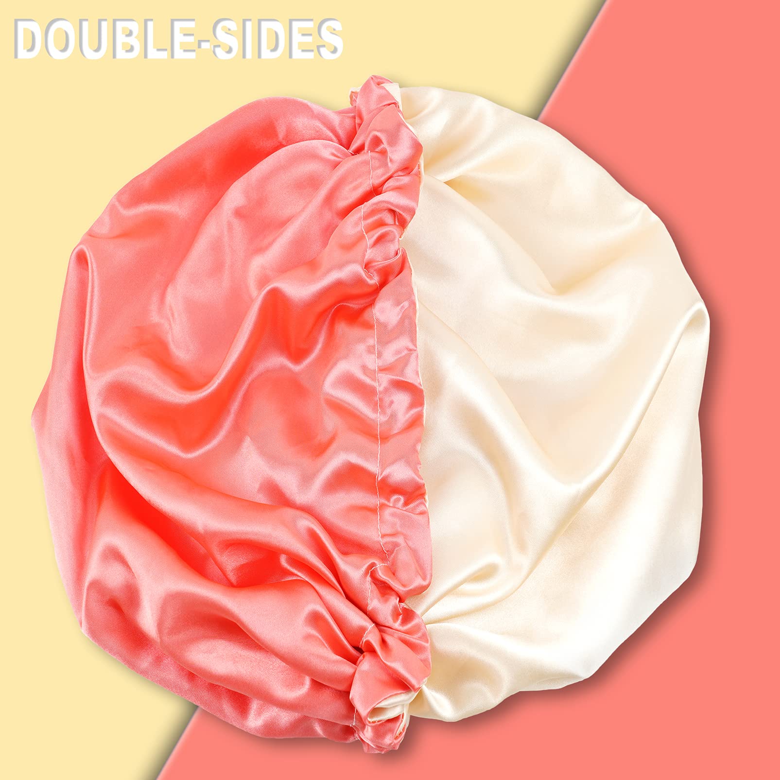Chorha Satin Sleep Cap,Double-Sided Adjustable Sleep Bonnet,Bonnet Cap For Sleep (Coral)