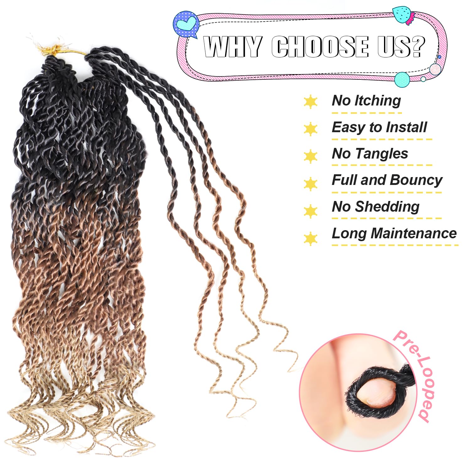 Ombre Wavy Senegalese Twist Crochet Hair With Curly Ends 12 Inch Pre Looped Short Crochet Hair 8 Packs Curly Crochet Hair For Bl