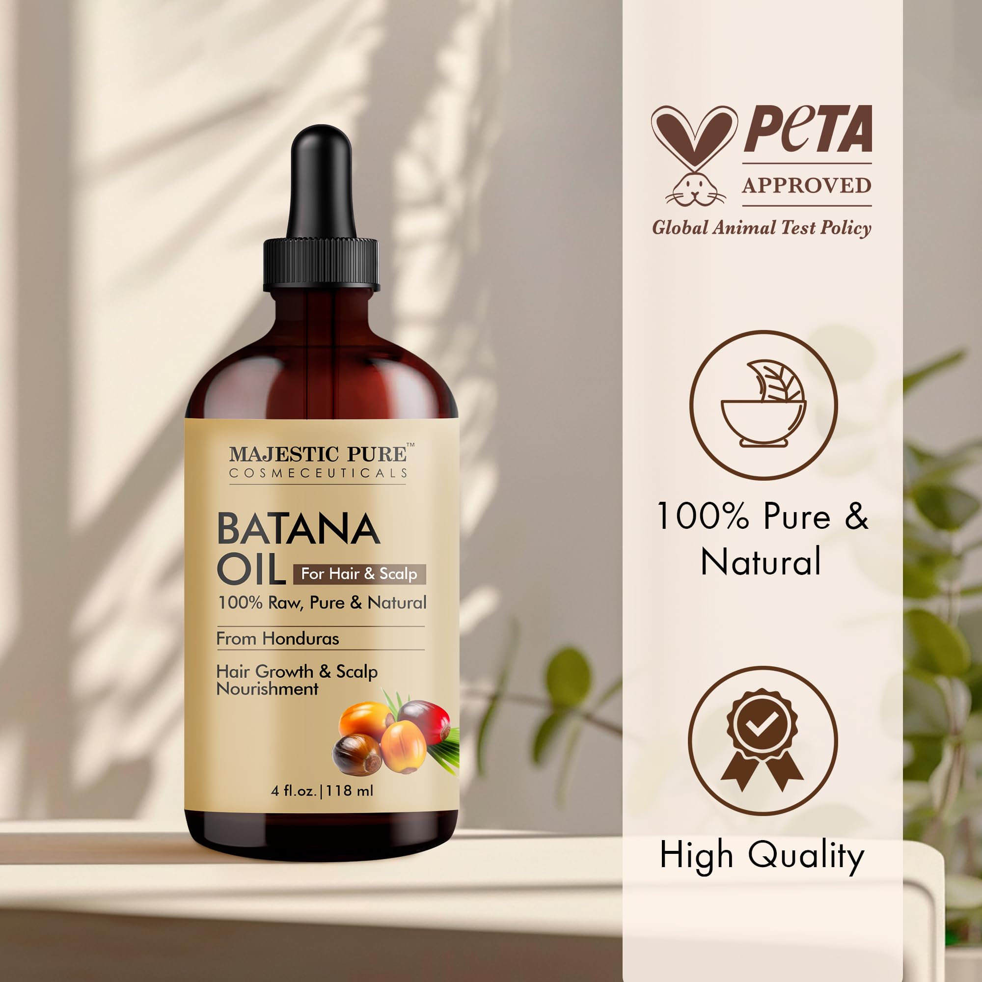 Majestic Pure Batana Oil For Hair Growth | Moisturizes Scalp & Hair | Nourishing & Volumizing | 100% Pure & Natural | Peta Certi
