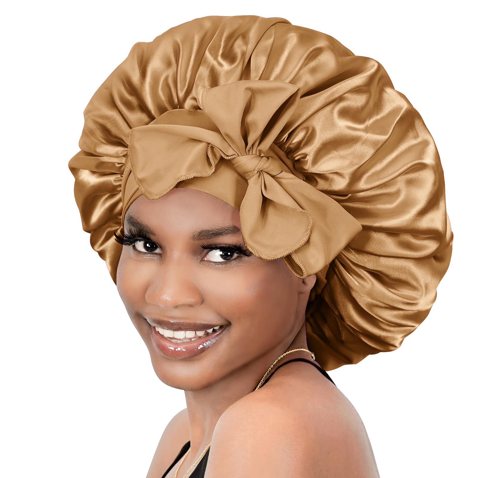 BONNET QUEEN Silk Bonnet for Sleeping Women Satin Bonnet Hair Bonnet night sleep cap scarf wrap for curly hair with tie band gol