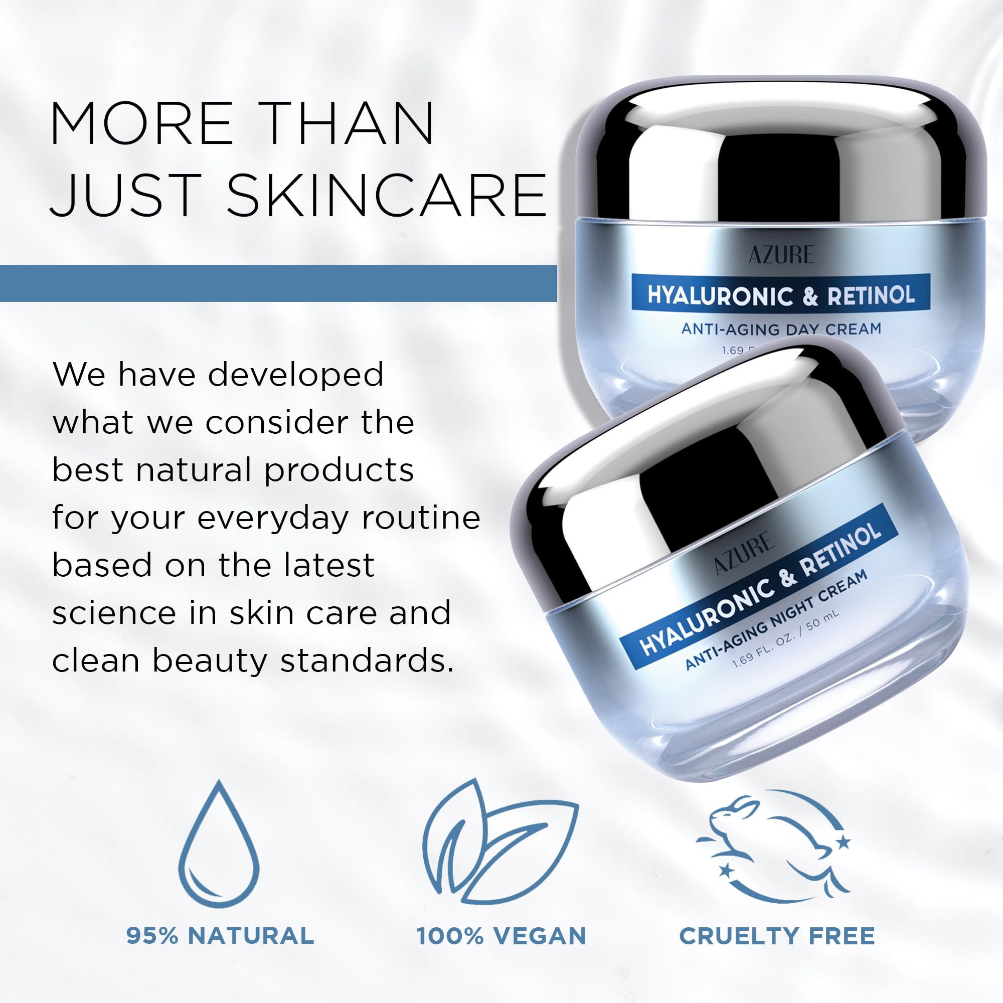 Hyaluronic Acid & Retinol Day/Night Cream Value Set - Rejuvenating, Anti Aging & Hydrating Face Moisturizer - Reduces Wrinkles &