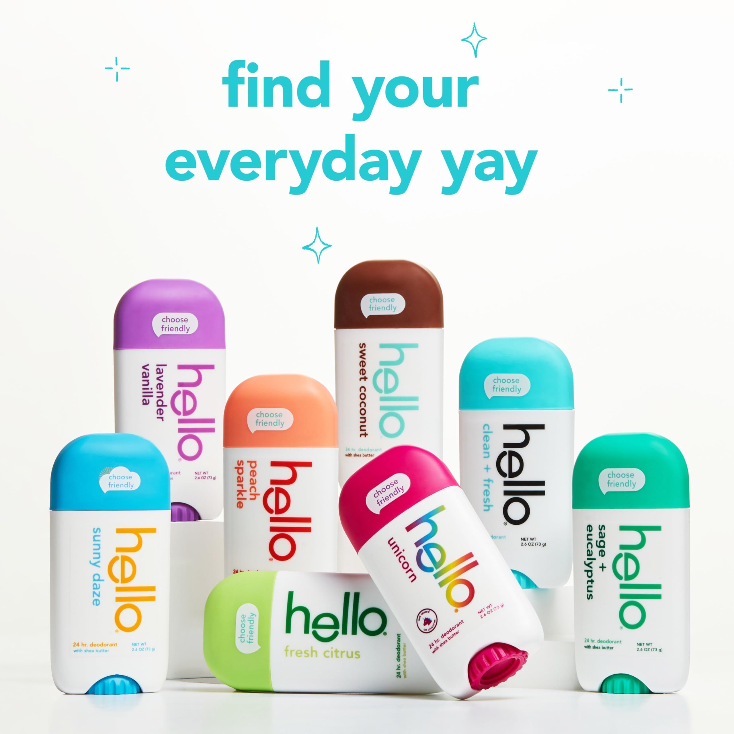 hello Sunny Daze Aluminum Free Deodorant for Women and Men with Shea Butter, 24-Hour Freshness, Baking Soda Free Deodorant, Derm