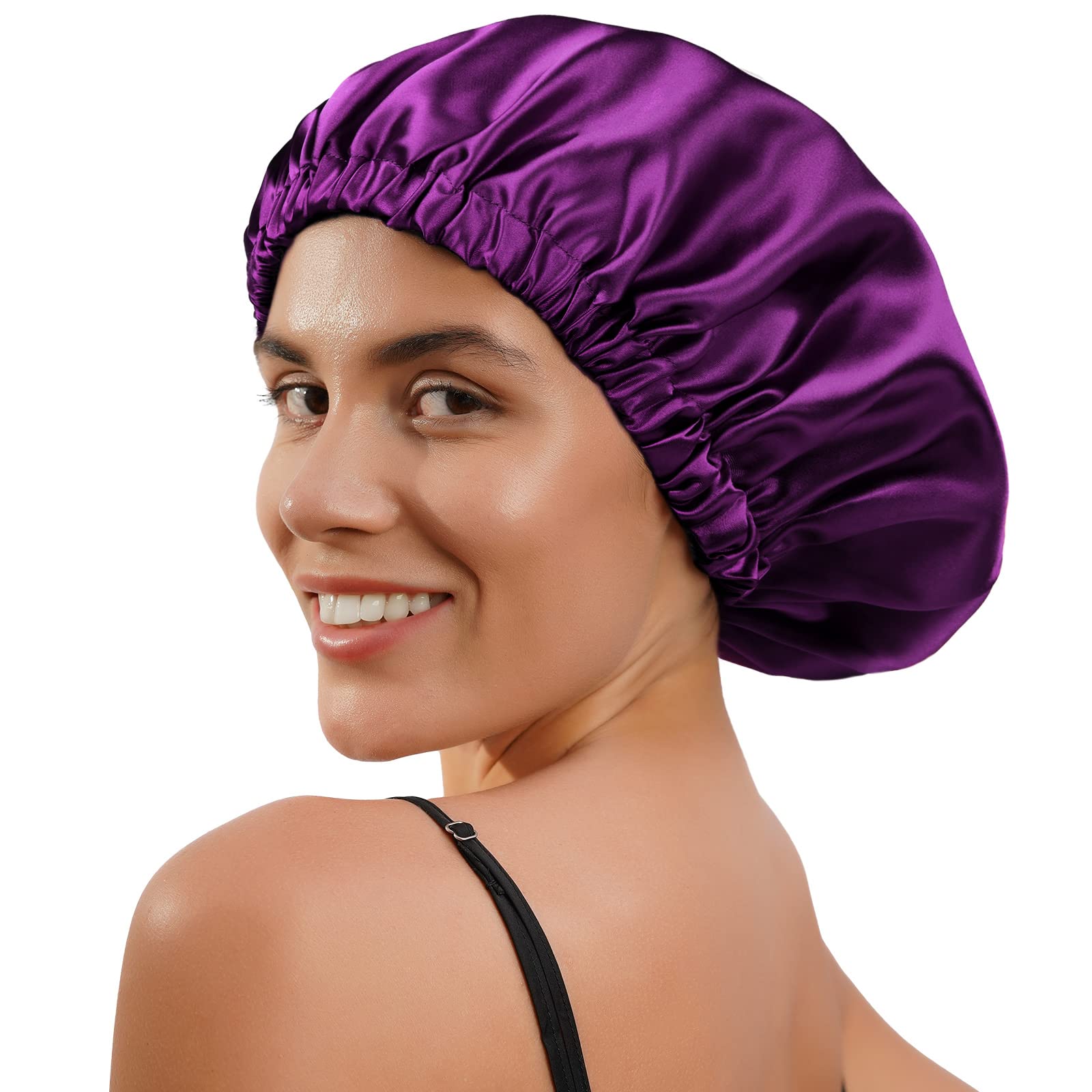 Yanibest Satin Bonnet For Sleeping, Hair Bonnets For Women And Men, Double Layer Ajustable Silky Bonnet For Curly Braids Hair Br