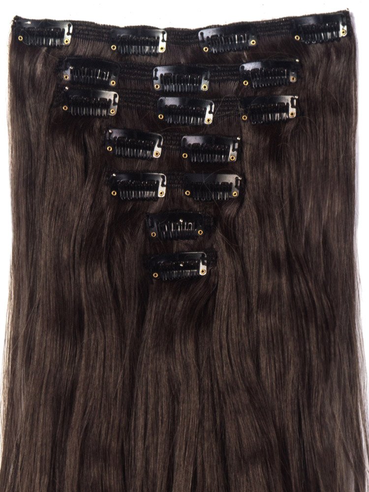 LELINTA 7Pcs 16 Clips 24 Inch Wavy Curly Full Head Clip in on Double Weft Hair Extensions Dark Brown To Ash Blonde