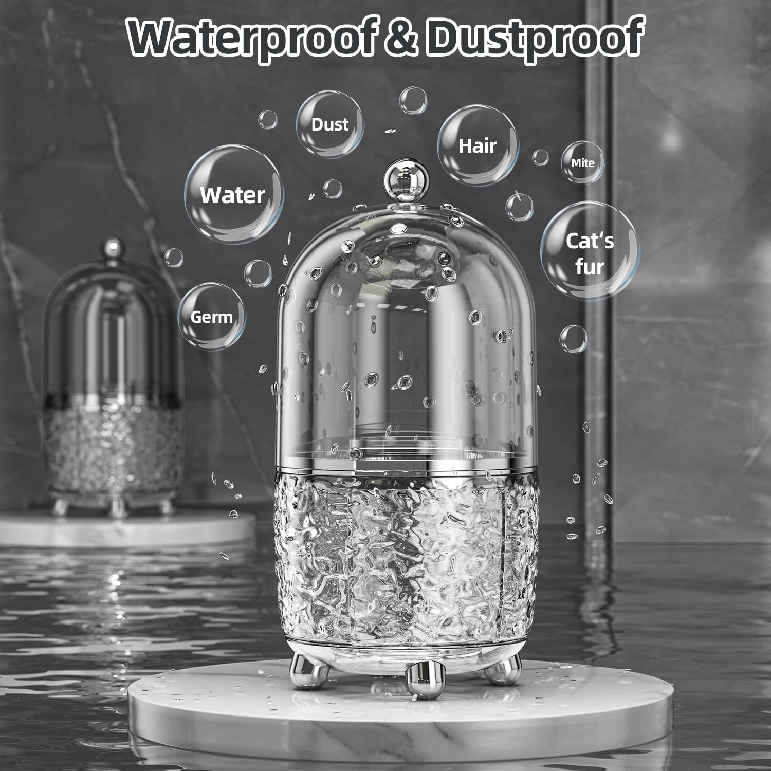 J Warrior Makeup Brush Holder With Lid 360 Rotating Dustproof Cosmetic Tools Organizer With Cover For Vanity, Dustproof Spinning