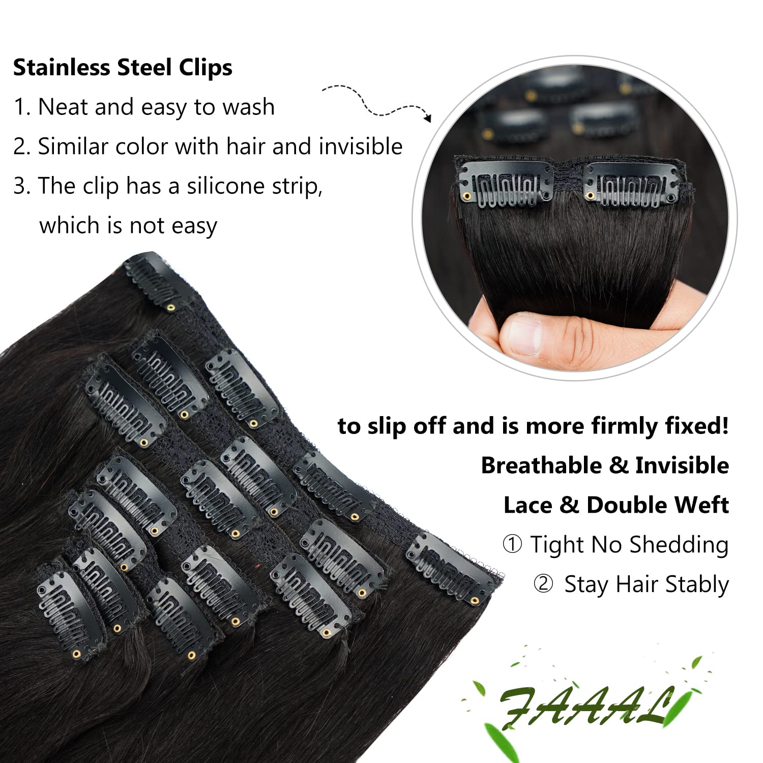 14'' Clip In Human Hair Extensions Full Head 110G 7 Pieces 16 Clips Natural Black Double Weft Brazilian Real Remy Hair Extension