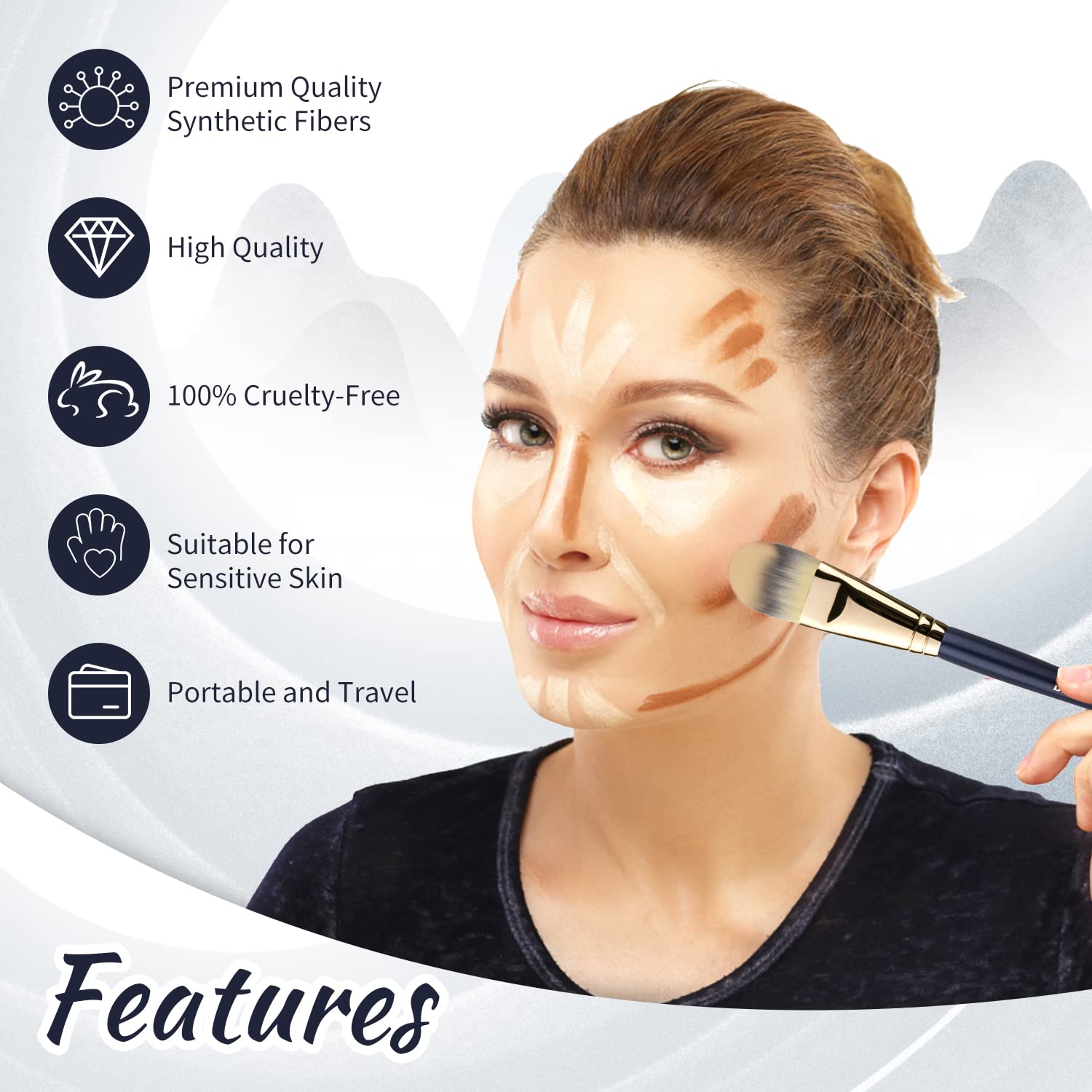 Beili Foundation Brush Set For Liquid Mask Concealer Makeup Flat Foundation Makeup Brushes For Liquid Cream Foundation Powder Bu
