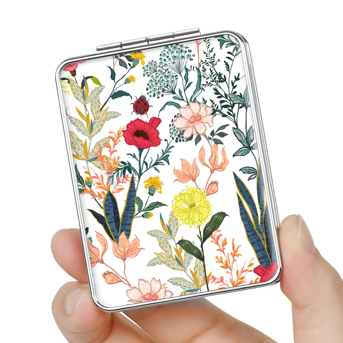 dcdcee Pocket Mirror, Small Travel Mirror with Magnification, Portable Double-Sided Magnifying Cosmetic Mirror for Daily (White 